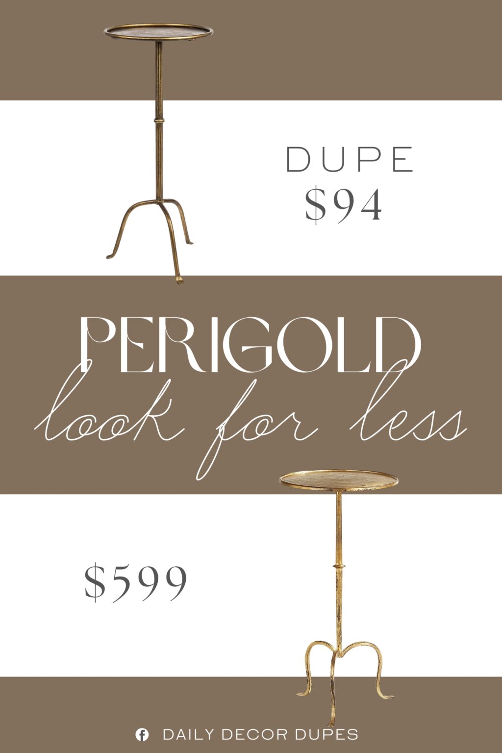 Perigold Martini End Table Dupe. Featuring a sturdy metal construction for durability and stability, making it ideal for drinks, snacks, or small decor items beside a sofa, chair, or as an accent piece.