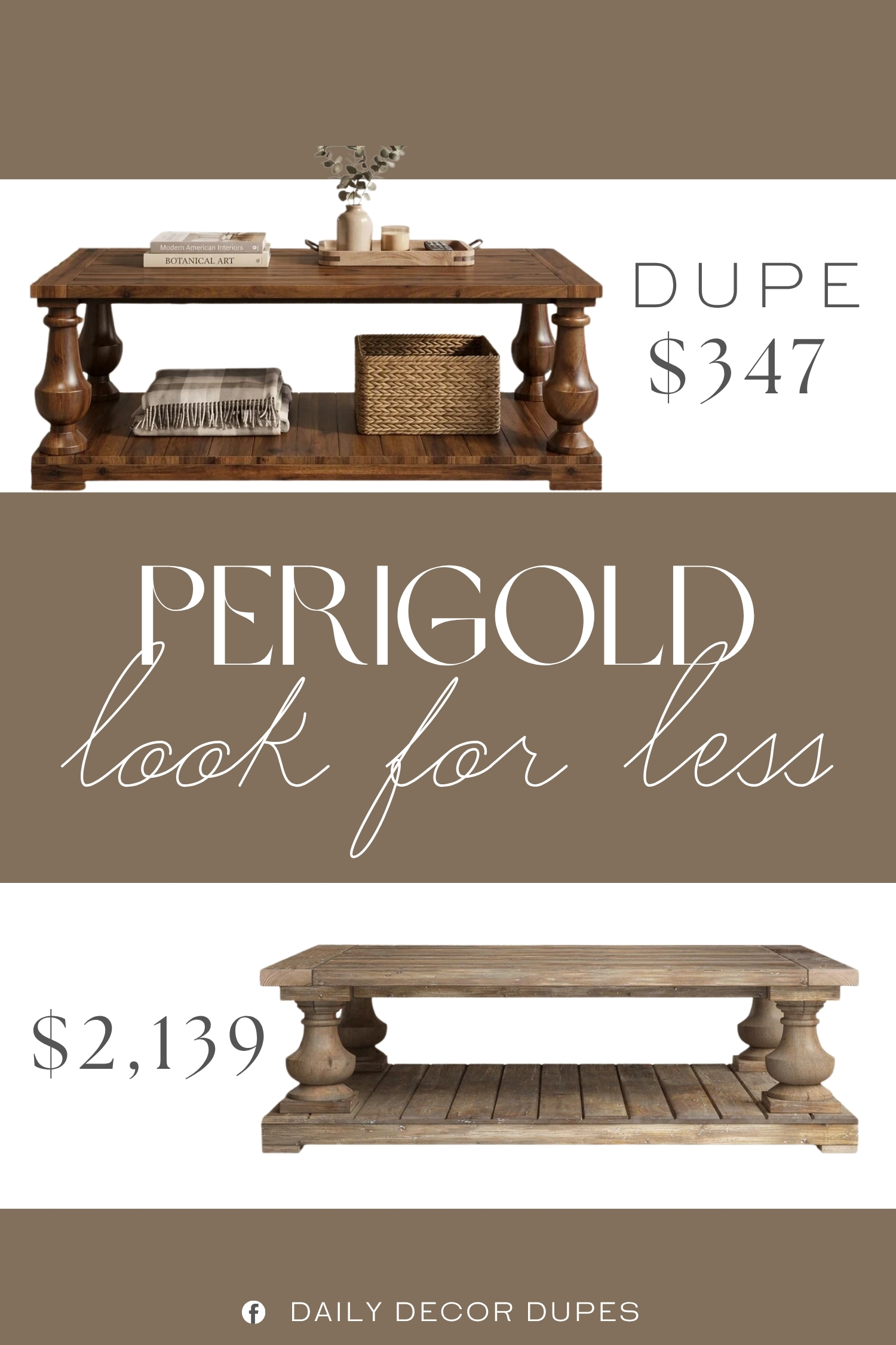 Perigold Stratford Solid Wood Coffee Table Dupe. Crafted with a substantial wood frame and rich natural grain, this coffee table delivers lasting durability and authentic warmth, making it a timeless center table for everyday living.