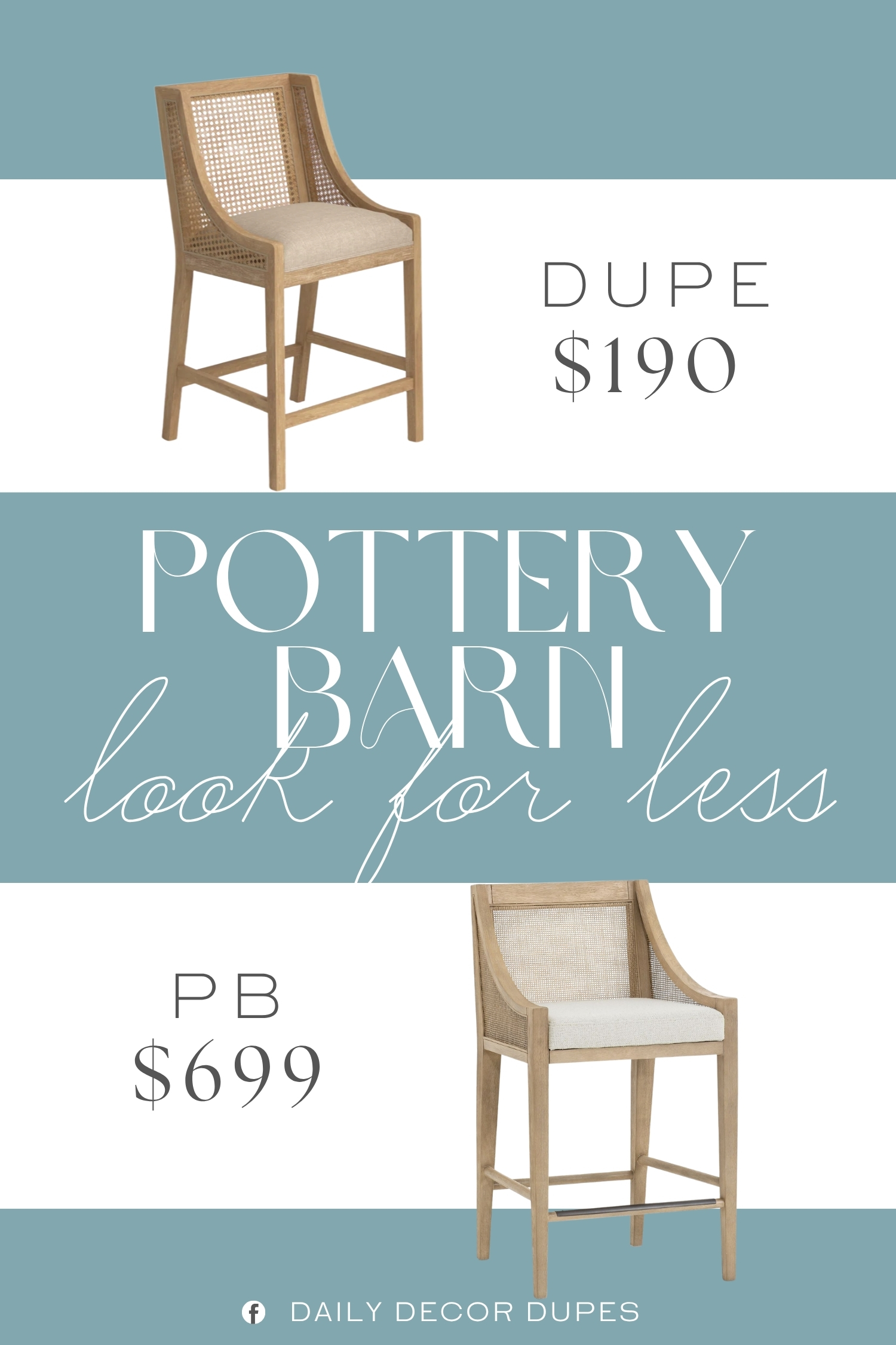 Pottery Barn Atwood Cane Counter Stool Dupe. Each stool is built with a solid rubberwood frame that ensures a stable and supportive foundation as you sit. The upholstered seats are covered in smooth fabric, providing a soft layer of cushioning for a relaxed dining setup.