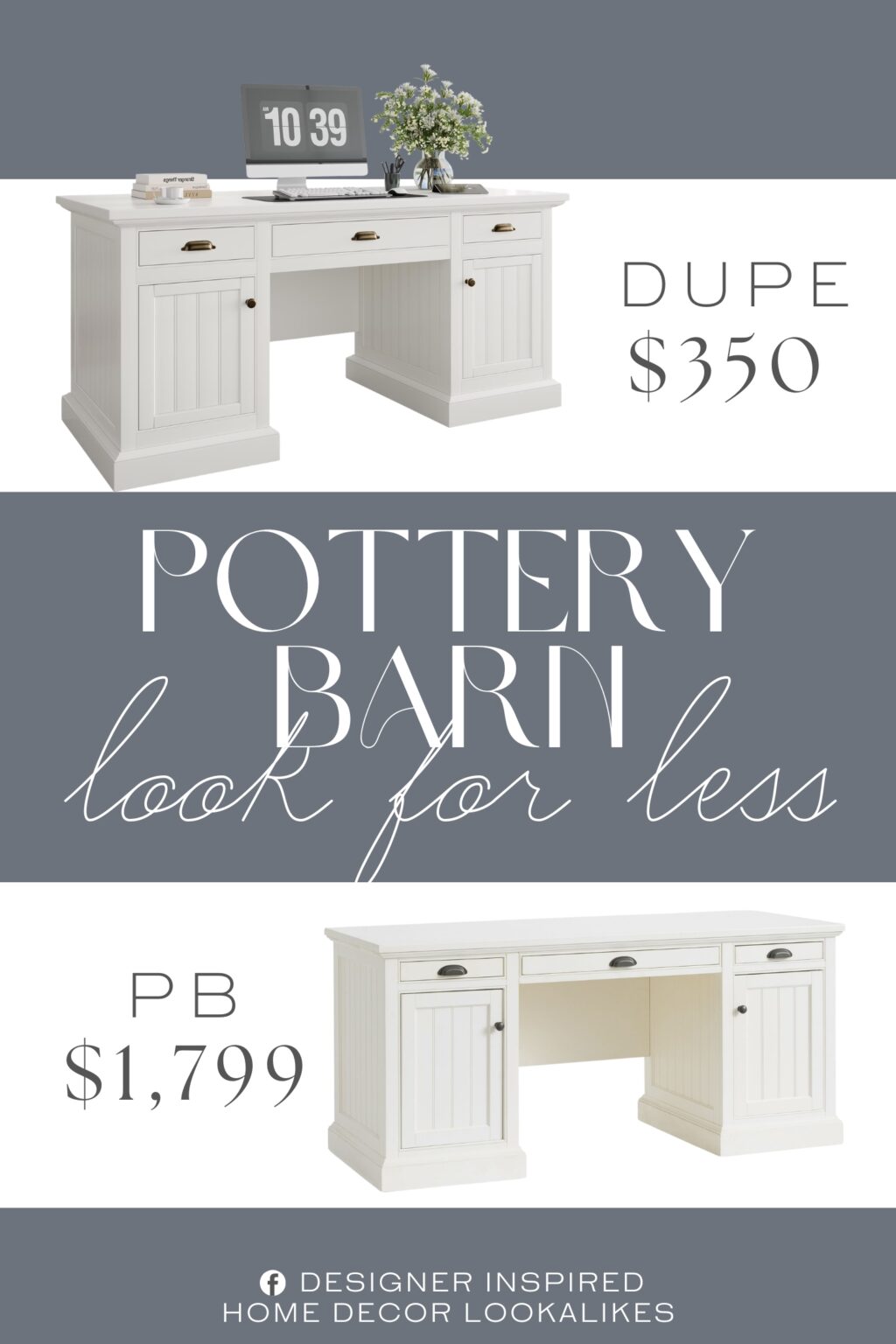 Pottery Barn Aubrey Executive Desk Dupe. Crafted from durable wood with fluted panel textures, this writing desk combines timeless beauty with daily reliability.