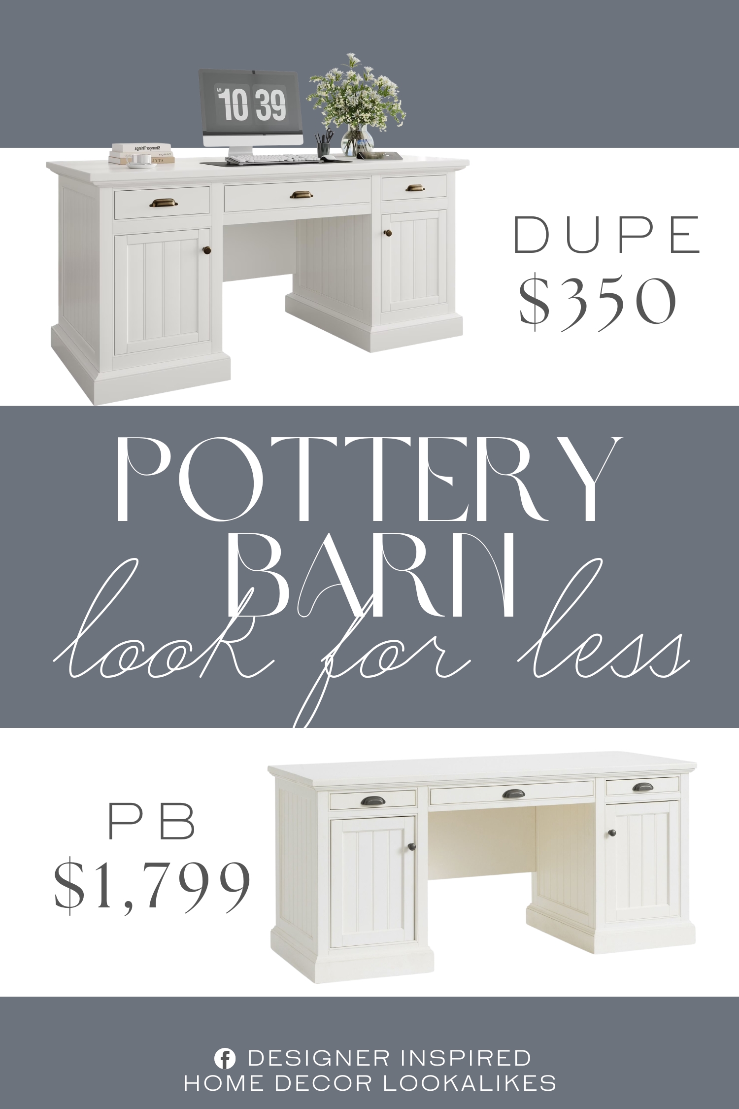 Pottery Barn Aubrey Executive Desk Dupe. Crafted from durable wood with fluted panel textures, this writing desk combines timeless beauty with daily reliability.
