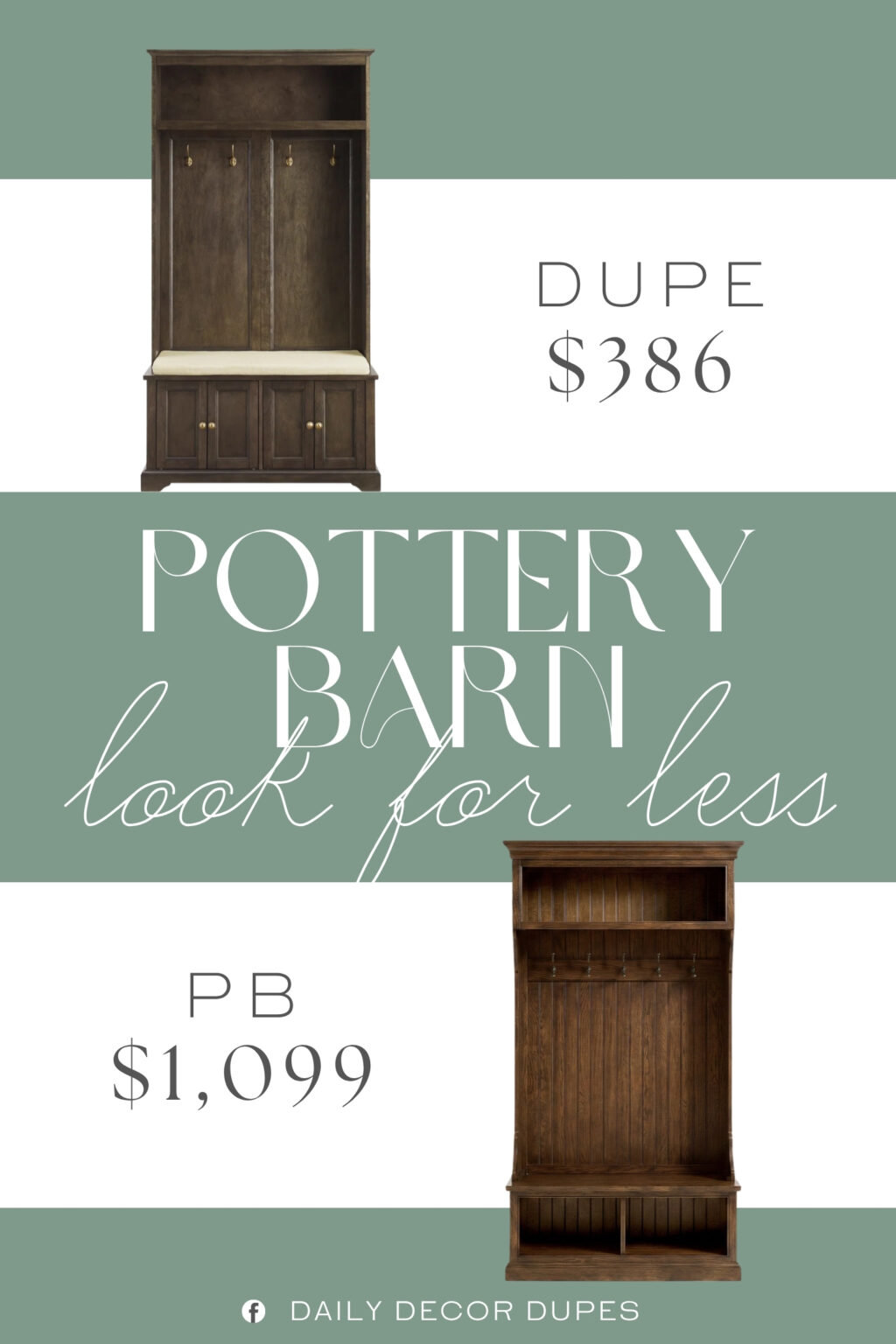 Pottery Barn Aubrey Hall Tree Dupe. Featuring a sizable bench and two storage cabinets with adjustable shelves, you can easily sit down and tuck away your shoes at the end of the day. The open stationary shelf corrals smaller items while the four double-prong hooks keep coats and hats accessible.