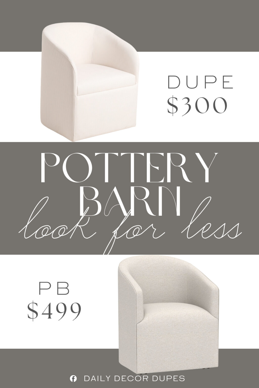 Pottery Barn Baldwin Upholstered Barrel Dining Chair Dupe. 4 caster wheels, perfect for any room. striped pattern.