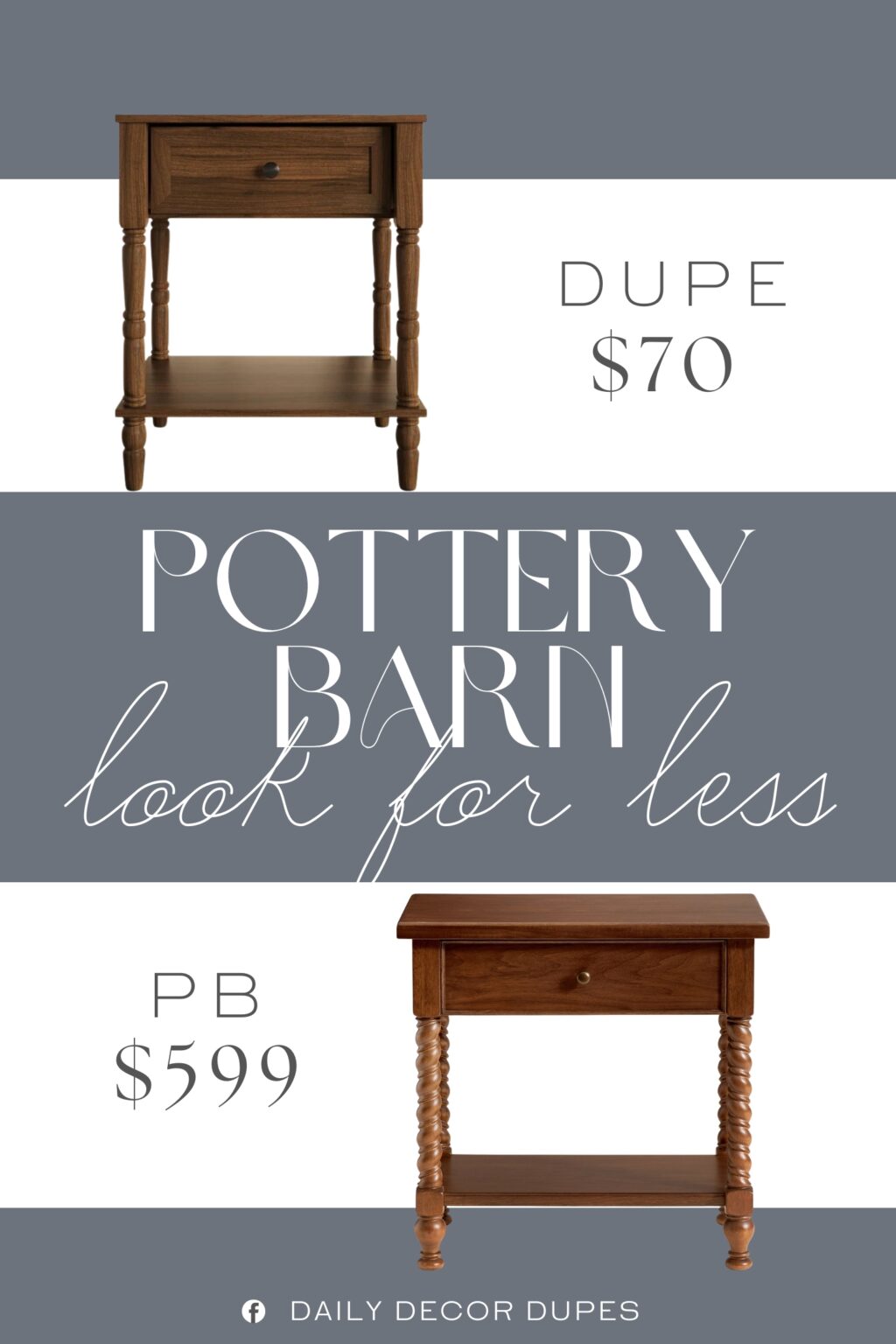 Pottery Barn Barley Nightstand Dupe. It's crafted with a solid and engineered wood frame, and it features turned legs for a classic look in your space.