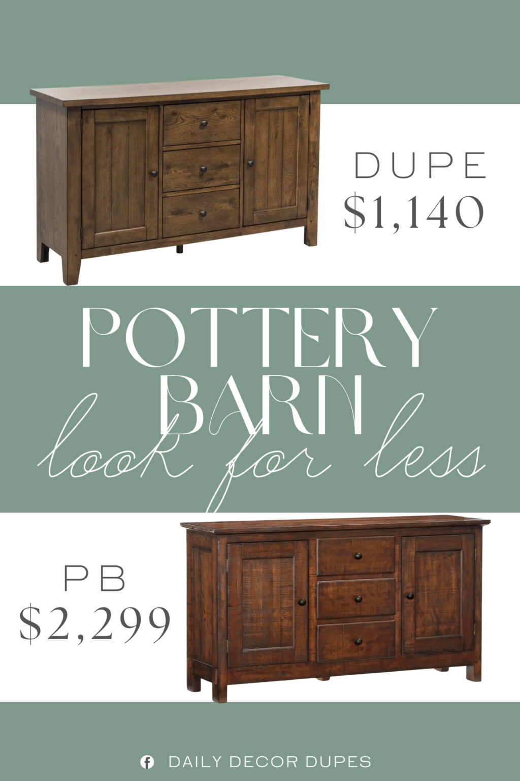 Pottery Barn Benchwright Buffet Dupe. It's crafted with a solid and engineered wood frame, and it features multiple drawers alongside two cabinets to keep serveware and table linens tucked away out of sight.
