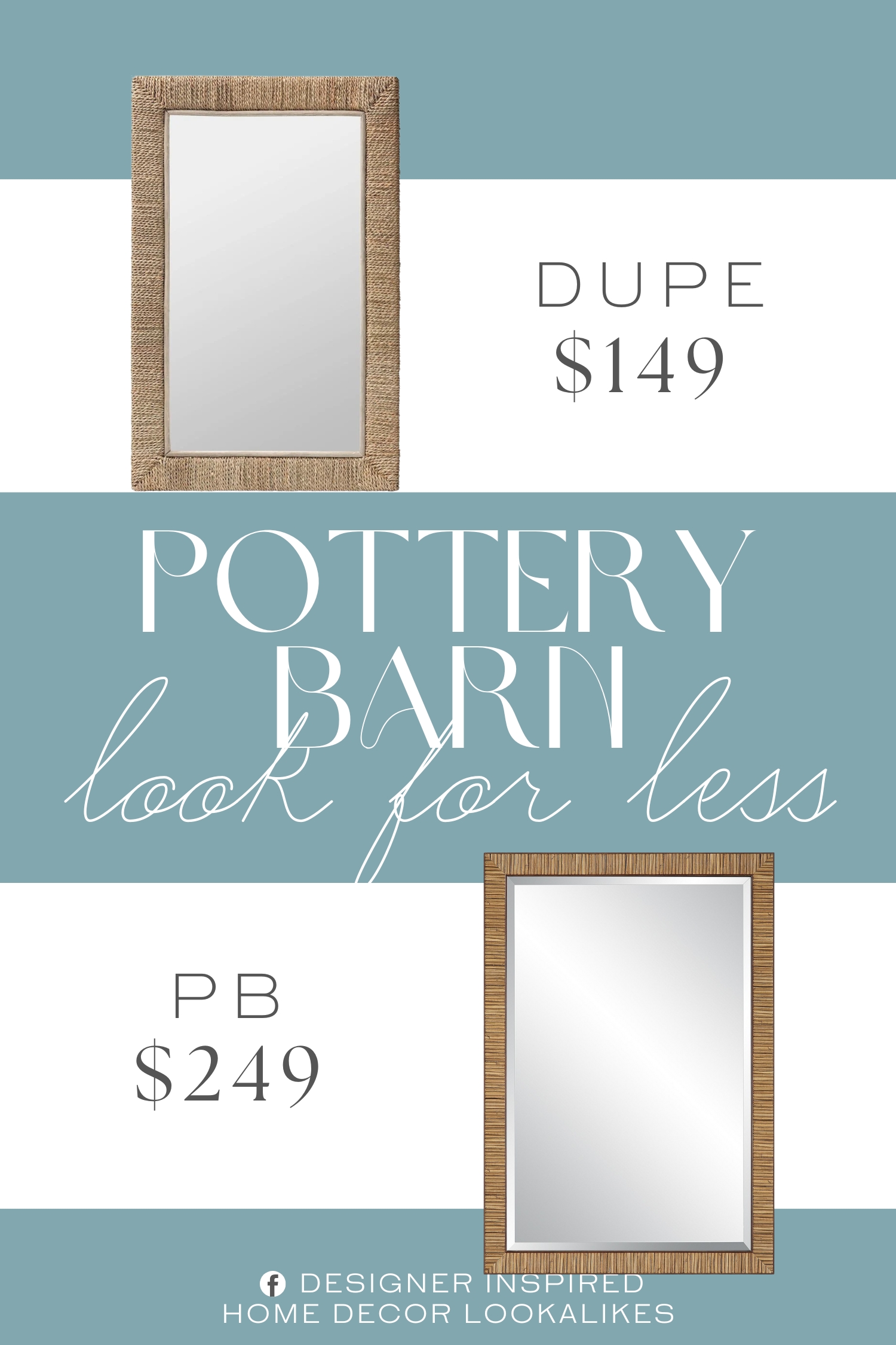 Pottery Barn Berskire Faux Rattan Wall Mirror Dupe. Constructed from natural seagrass, mahogany wood, and engineered wood, with handwoven seagrass by skilled artisans.