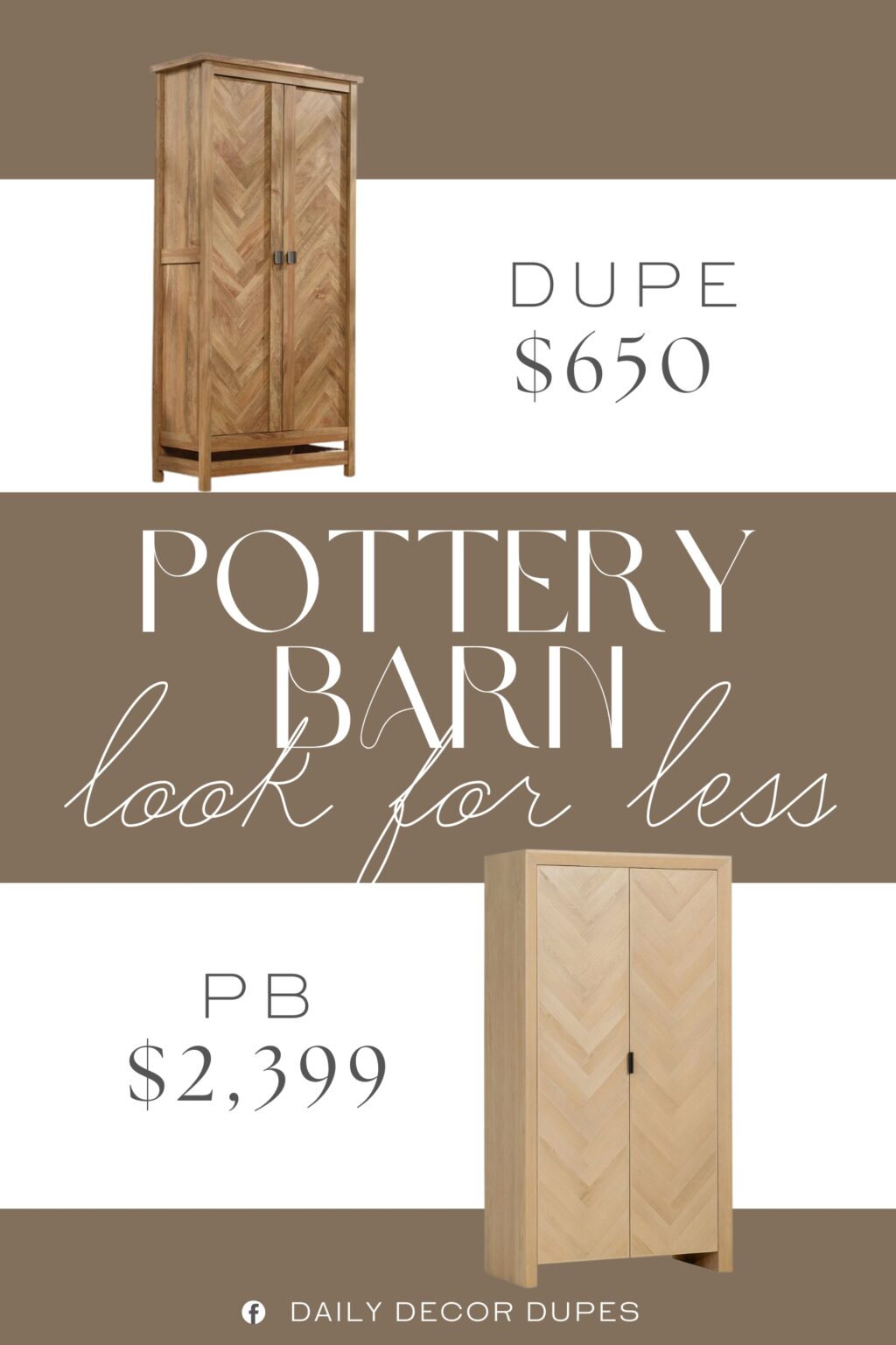Pottery Barn Blair Herringbone Tall Storage Cabinet Dupe.