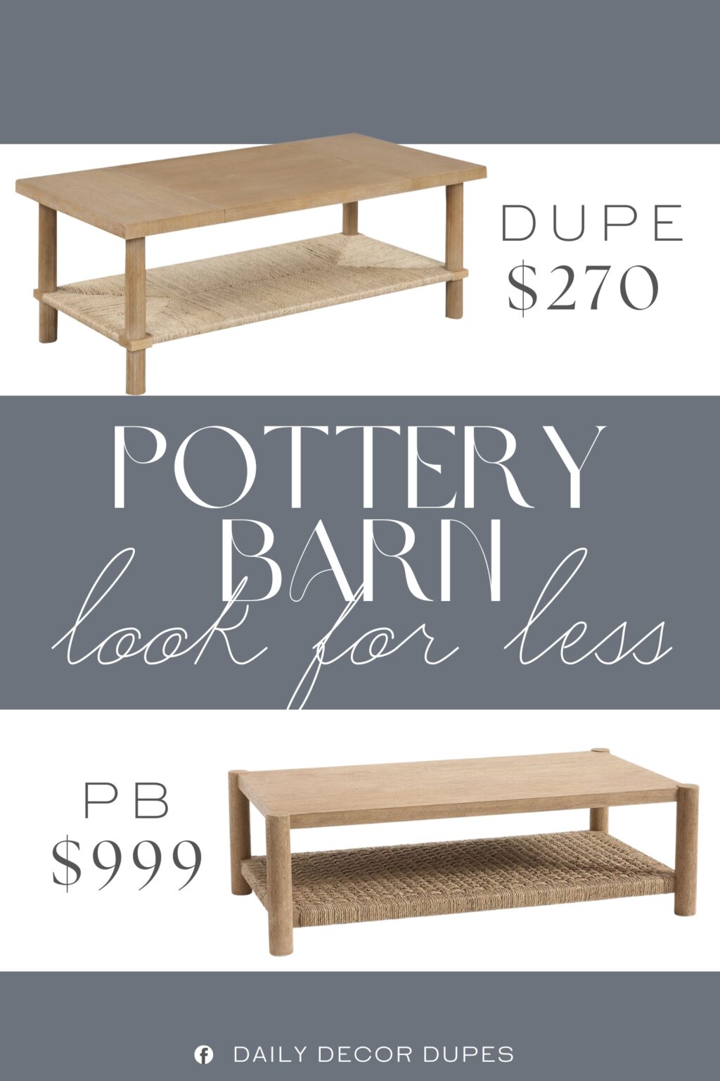 Pottery Barn Bolinas Rectangular Woven Coffee Table Dupe. Built with solid wood and wood veneer: solid wood for strength, veneer for a beautiful natural wood finish