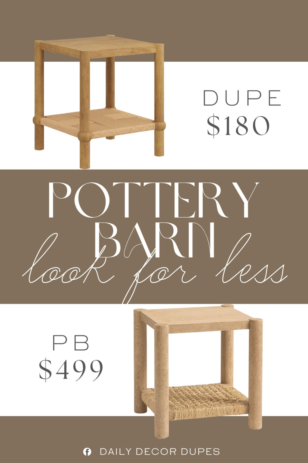 Pottery Barn Bolinas Square Woven Side Table Dupe. This coastal style end table is built with solid wood legs in warm light brown finish - durable and timeless. Durable faux seagrass. Solid wood legs.