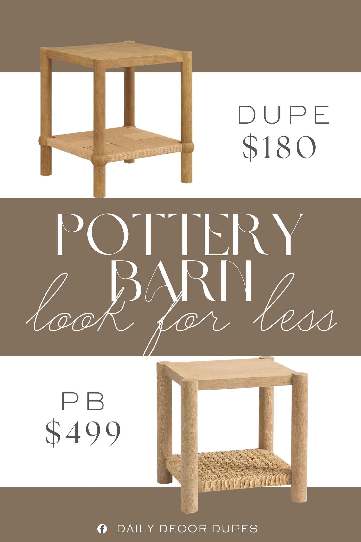 Pottery Barn Bolinas Square Woven Side Table Dupe. This coastal style end table is built with solid wood legs in warm light brown finish - durable and timeless. Durable faux seagrass. Solid wood legs.