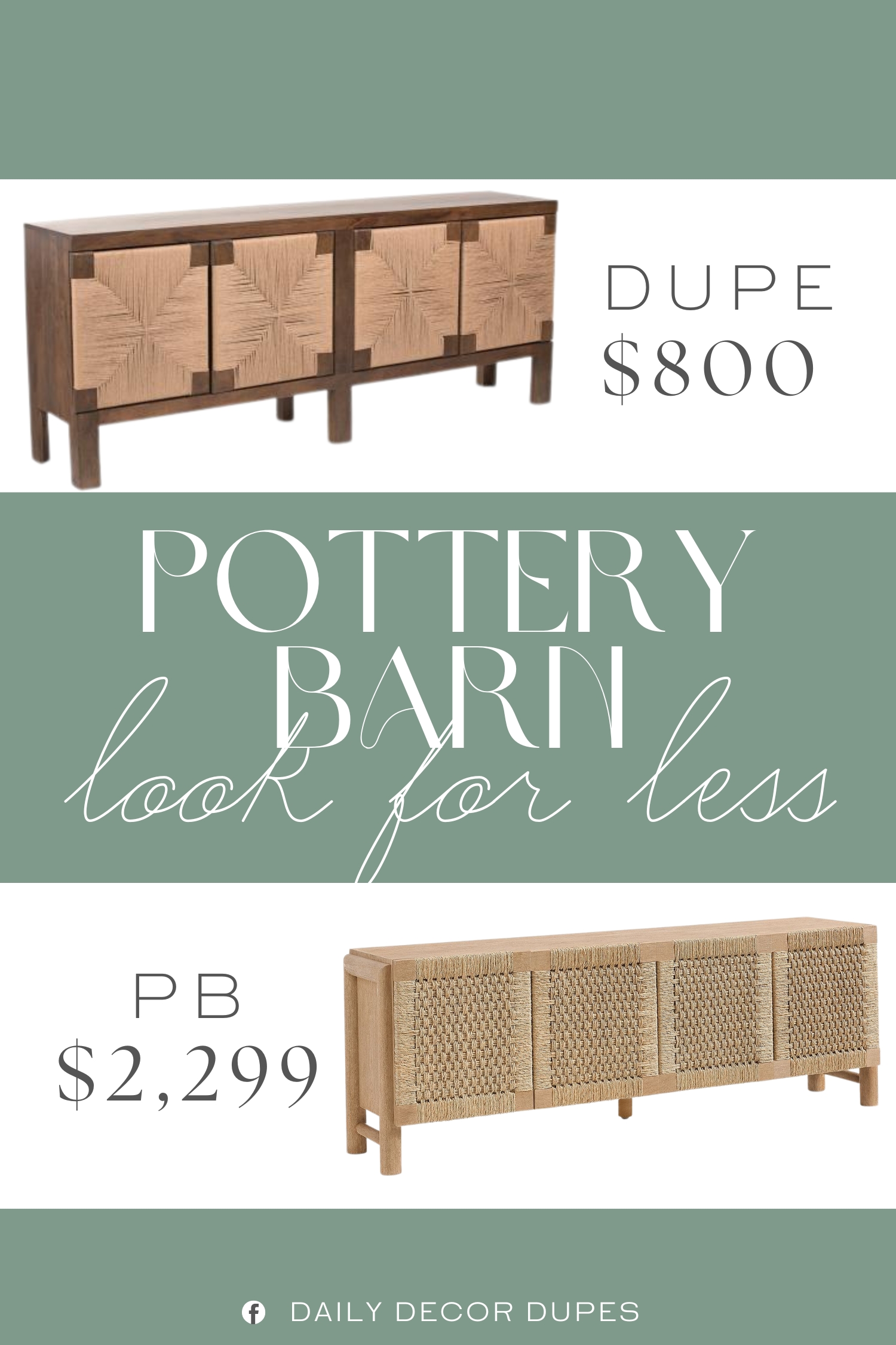 Pottery Barn Bolinas Woven Buffet Dupe. 4 doors open to spacious cabinet with 2 shelves, woven details