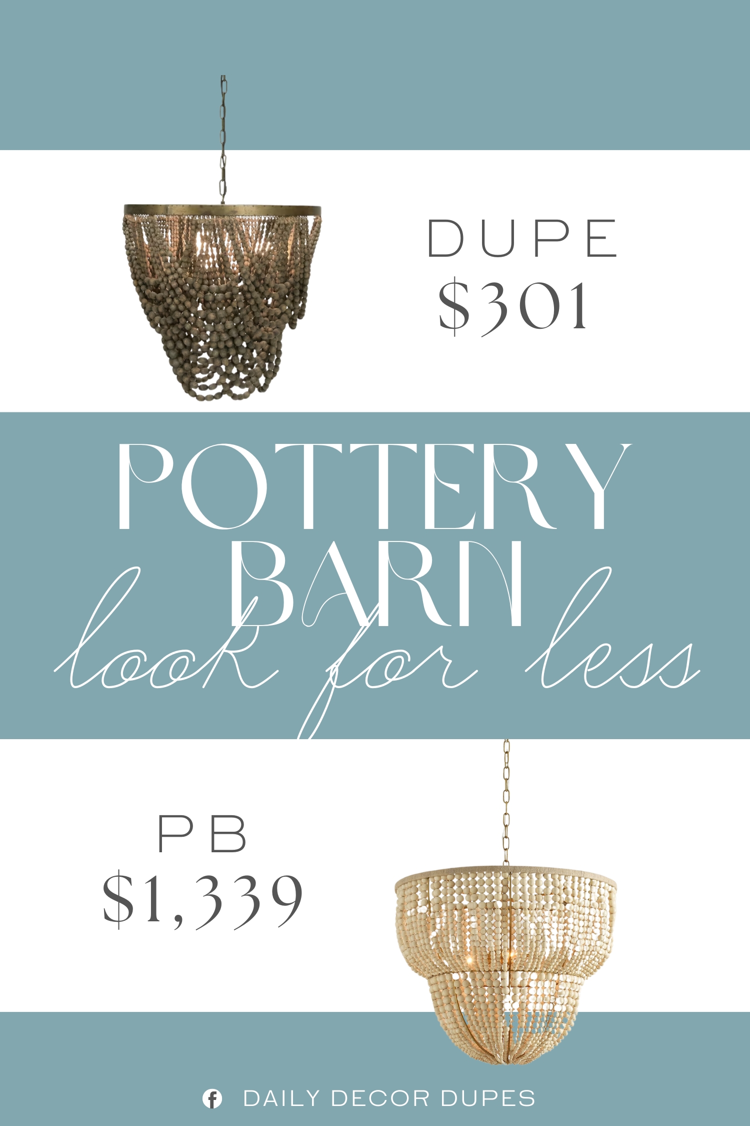 Pottery Barn Wood Bead 2-Tier Chandelier dupe. With contrasting textures of distressed wood and sophisticated brushed metal, this unique statement piece will blend seamlessly with countless home décor styles from modern boho to rustic farmhouse.