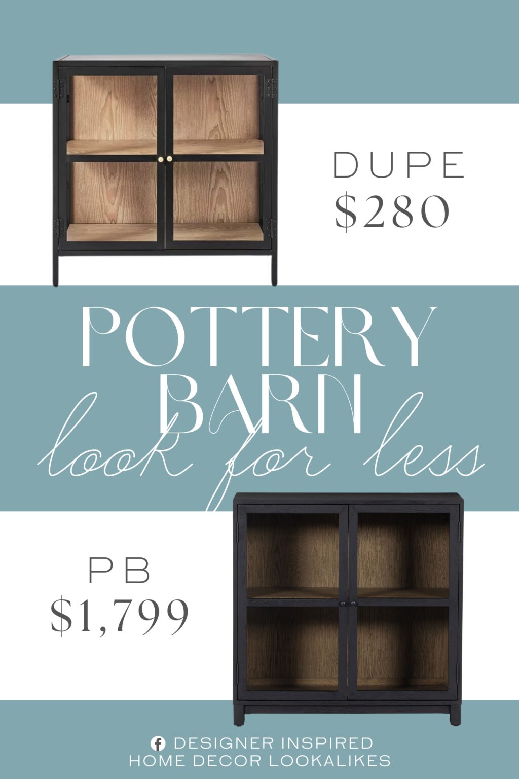 Pottery Barn Bryer Storage Cabinet Dupe. this cabinet features four built-in compartments with easy see-through glass sides and front to lend mixed appeal to your space.
