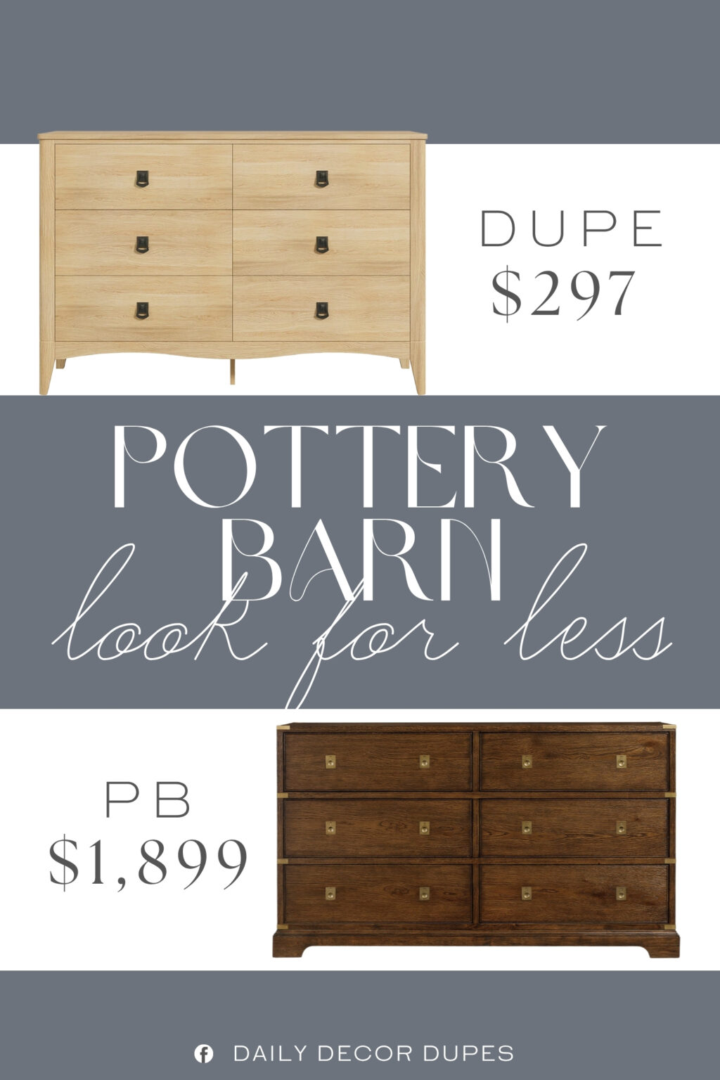 Pottery Barn Campaign 6-Drawer Dresser Dupe. Clean lines, tapered legs, and a graceful wave front panel bring a modern farmhouse look to your space. Whether it’s storing sweaters in the bedroom or keeping entryway clutter at bay, it works as hard as it looks.
