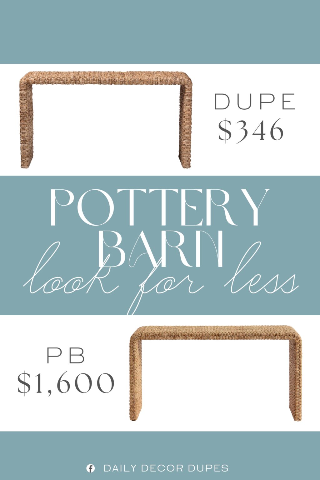 Pottery Barn Capitola Woven Console Table Dupe. Constructed from Seagrass, Acacia Wood, and Engineered Wood