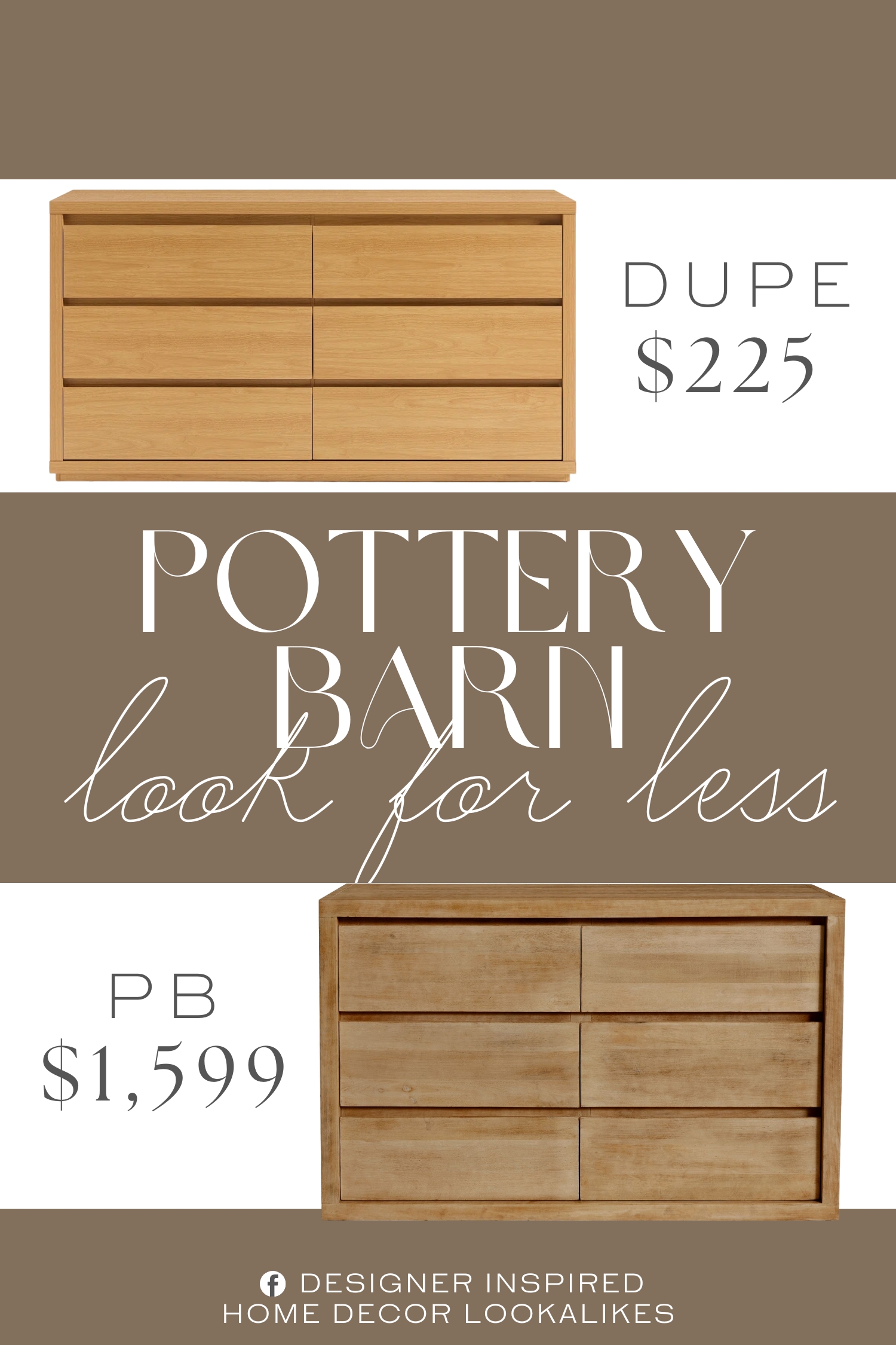 Pottery Barn Cayman 6-Drawer Dresser Dupe. The clean and modern design with horizontal lines makes it easy to place several chests of drawers side by side for a uniform look.