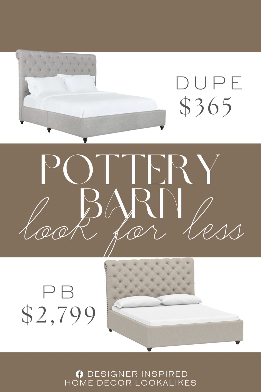 Pottery Barn Chesterfield Tufted Upholstered Bed Dupe. This beautiful upholstered bed, with a rolltop design and button-tufted headboard, is a classic in any bedroom.