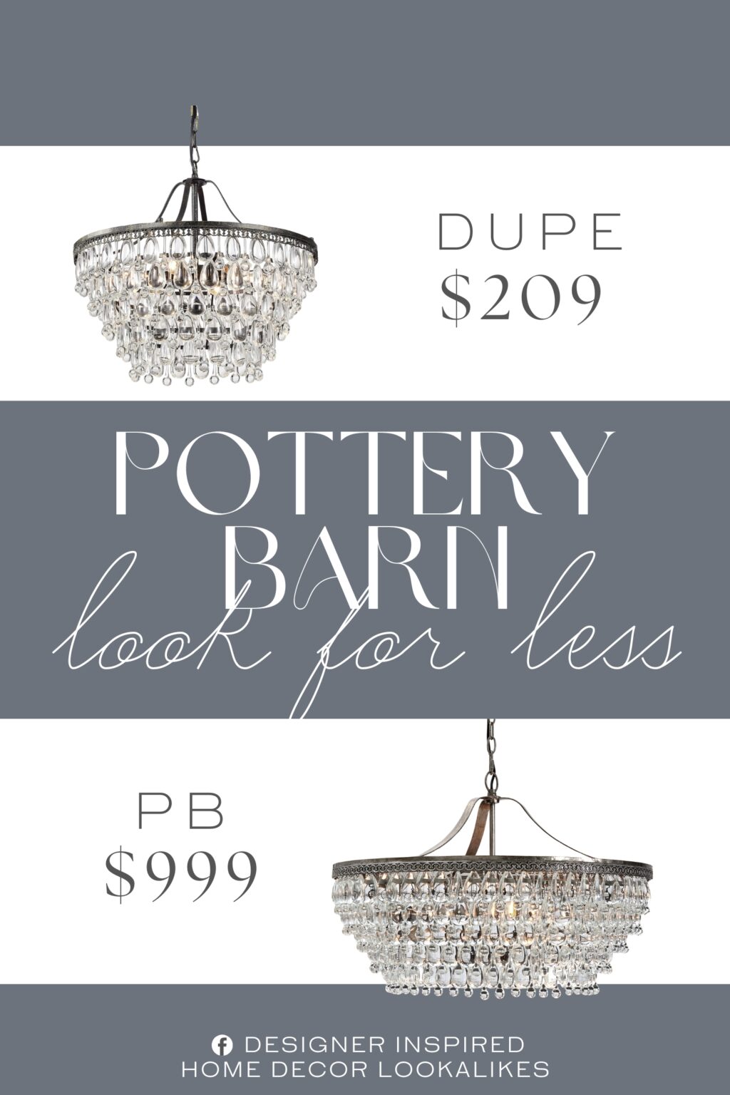 Pottery Barn Clarissa Crystal Round Chandelier Dupe. It showcases multiple tiers of dangling crystal accents around a metal frame that's finished in an antique bronze for contrast.