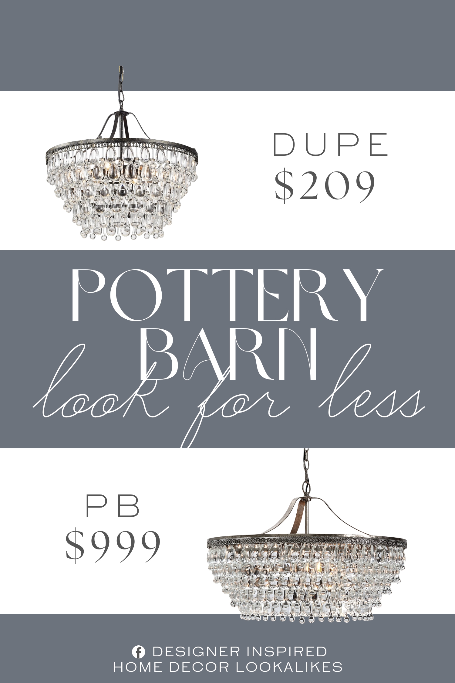 Pottery Barn Clarissa Crystal Round Chandelier Dupe. It showcases multiple tiers of dangling crystal accents around a metal frame that's finished in an antique bronze for contrast.