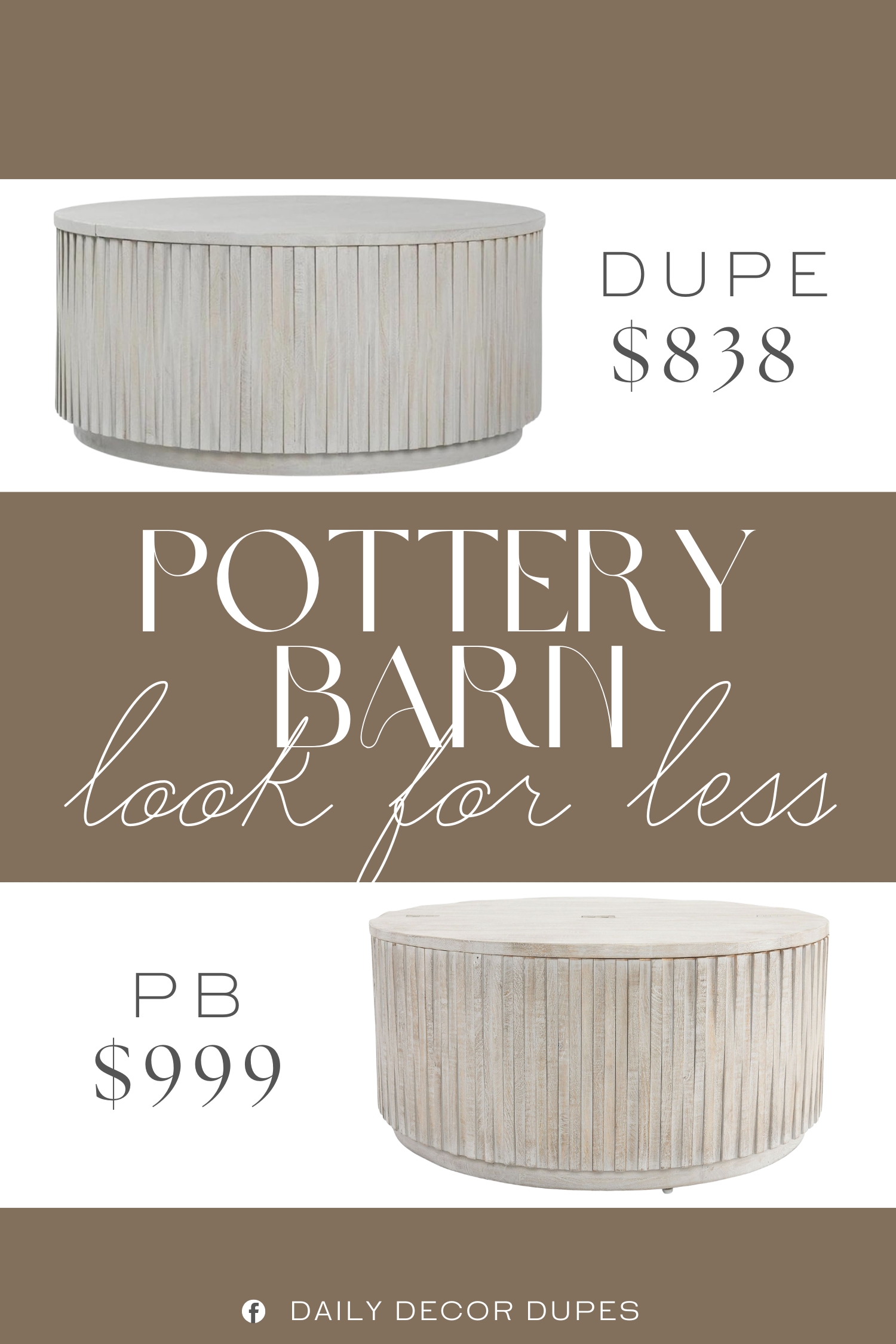 Pottery Barn Coloma Round Storage Coffee Table Dupe. The handcrafted nature of this wood creates products with character and individuality. The inherent knots, grains, and variations in color and texture, are preserved, to create pieces rich in detail and natural beauty.
