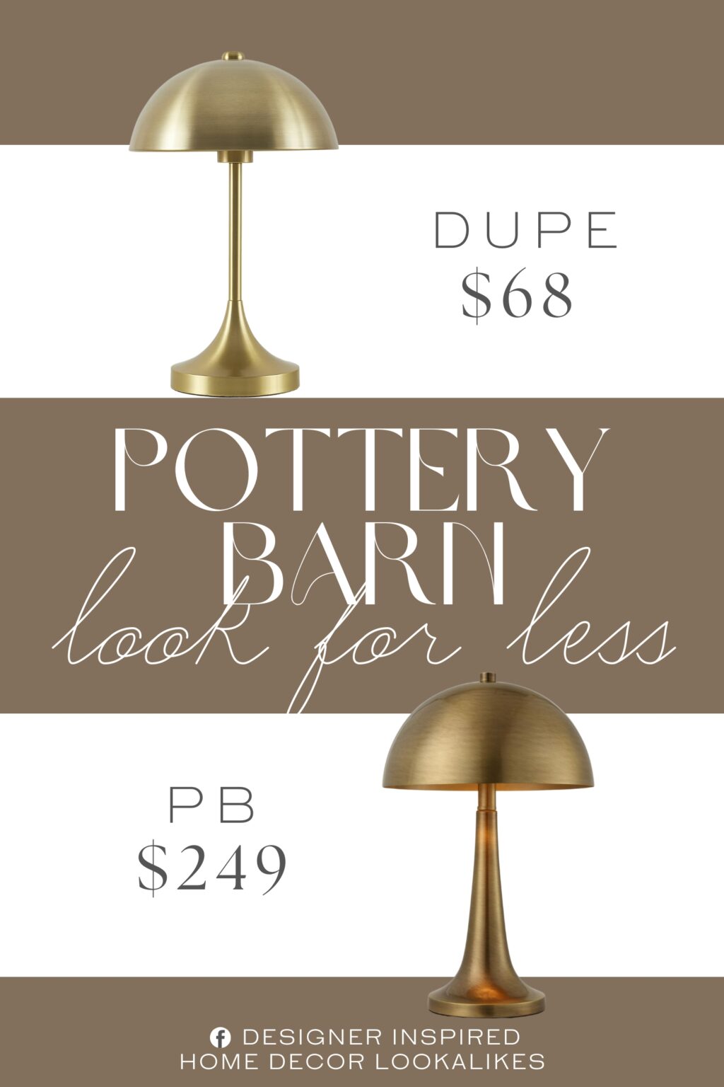 Pottery Barn Damon Metal Table Lamp Dupe. Brass table lamp with a dome-shaped shade and tulip-shaped base. Features a sturdy round base for stability.