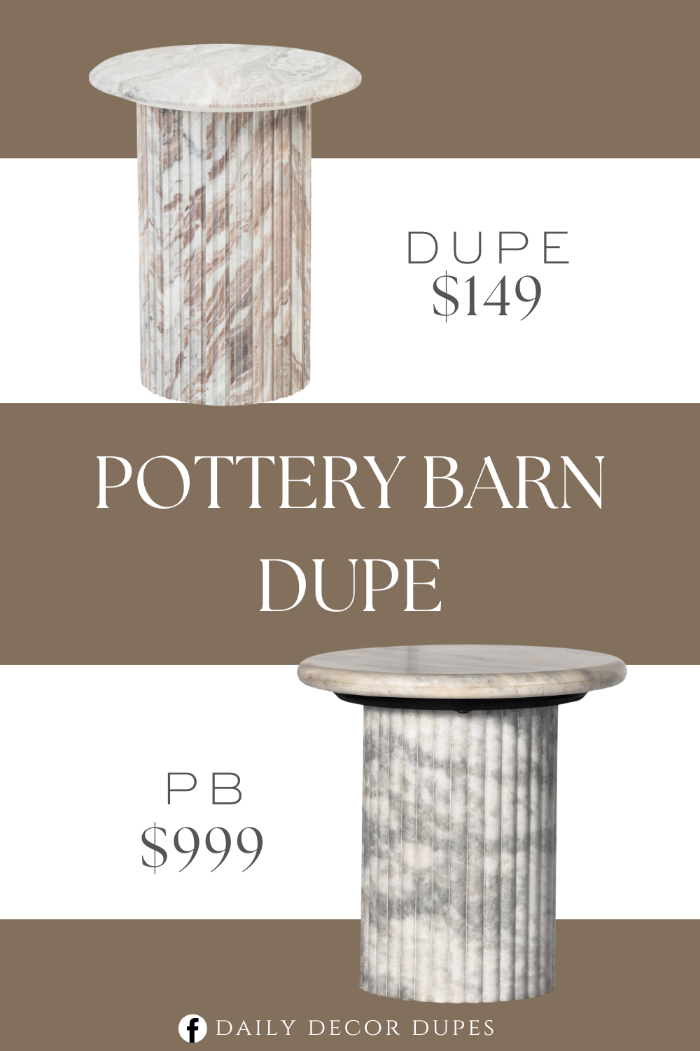 Pottery Barn Dusky Round Marble End Table Dupe. Ribbed base and marble design. Overall dimension 18in D x 21.25in H.