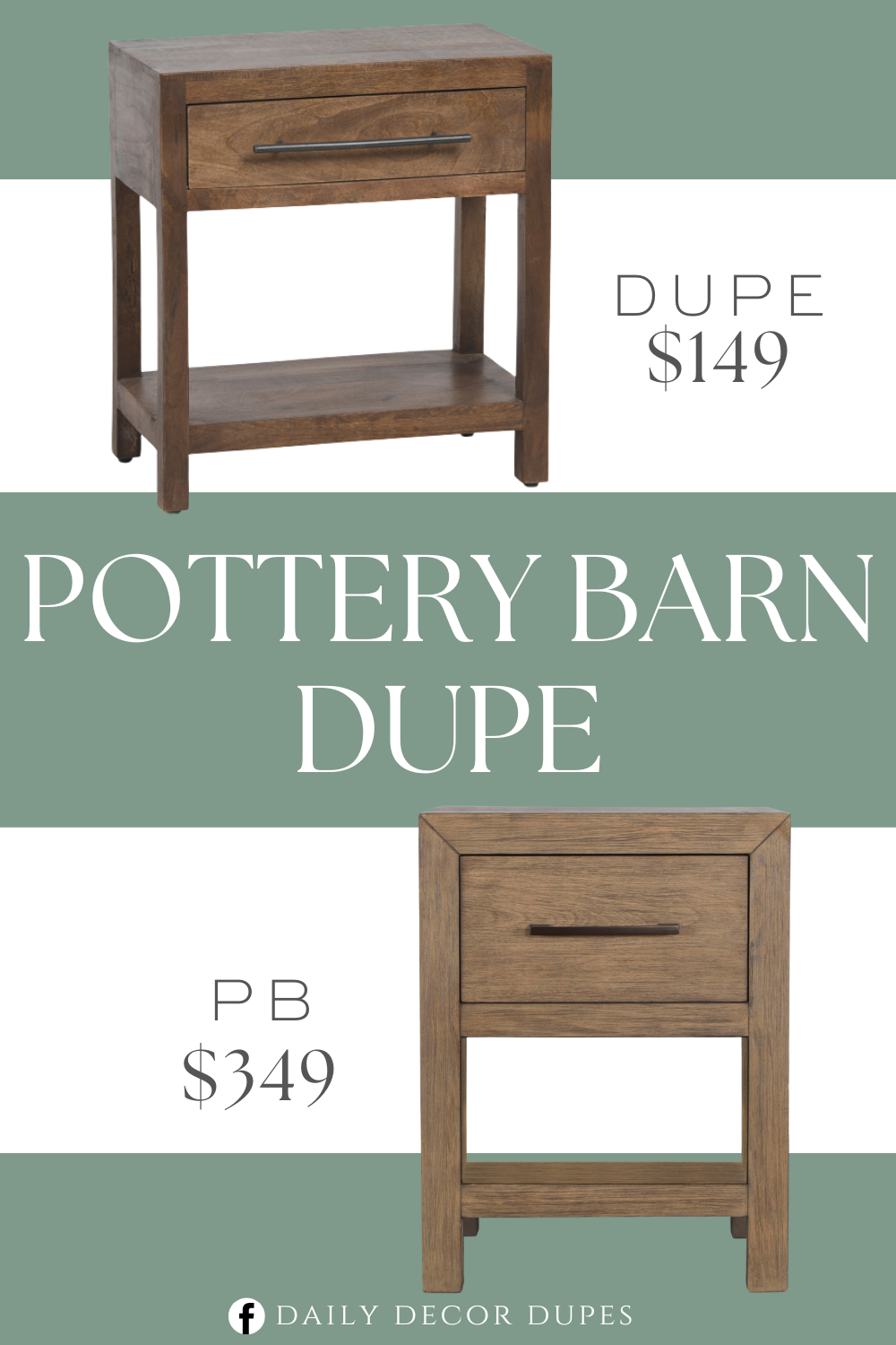 Pottery Barn Everly Nightstand Dupe. 1 drawer and 1 shelf for ample storage. heritage brown finish. gunmetal tone hardware. Product dimension 22in W x 24.5in H x 12.75in L.