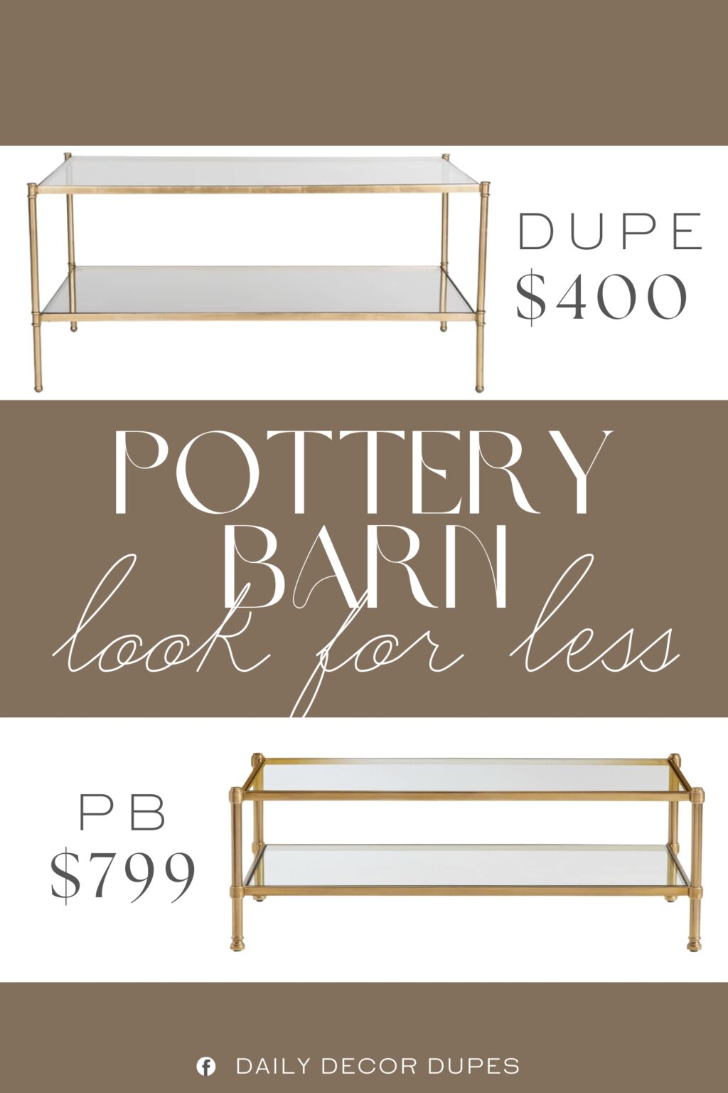 Pottery Barn Everson Rectangular Glass Coffee Table Dupe. It features a robust iron base, ensuring stability and longevity for everyday use.