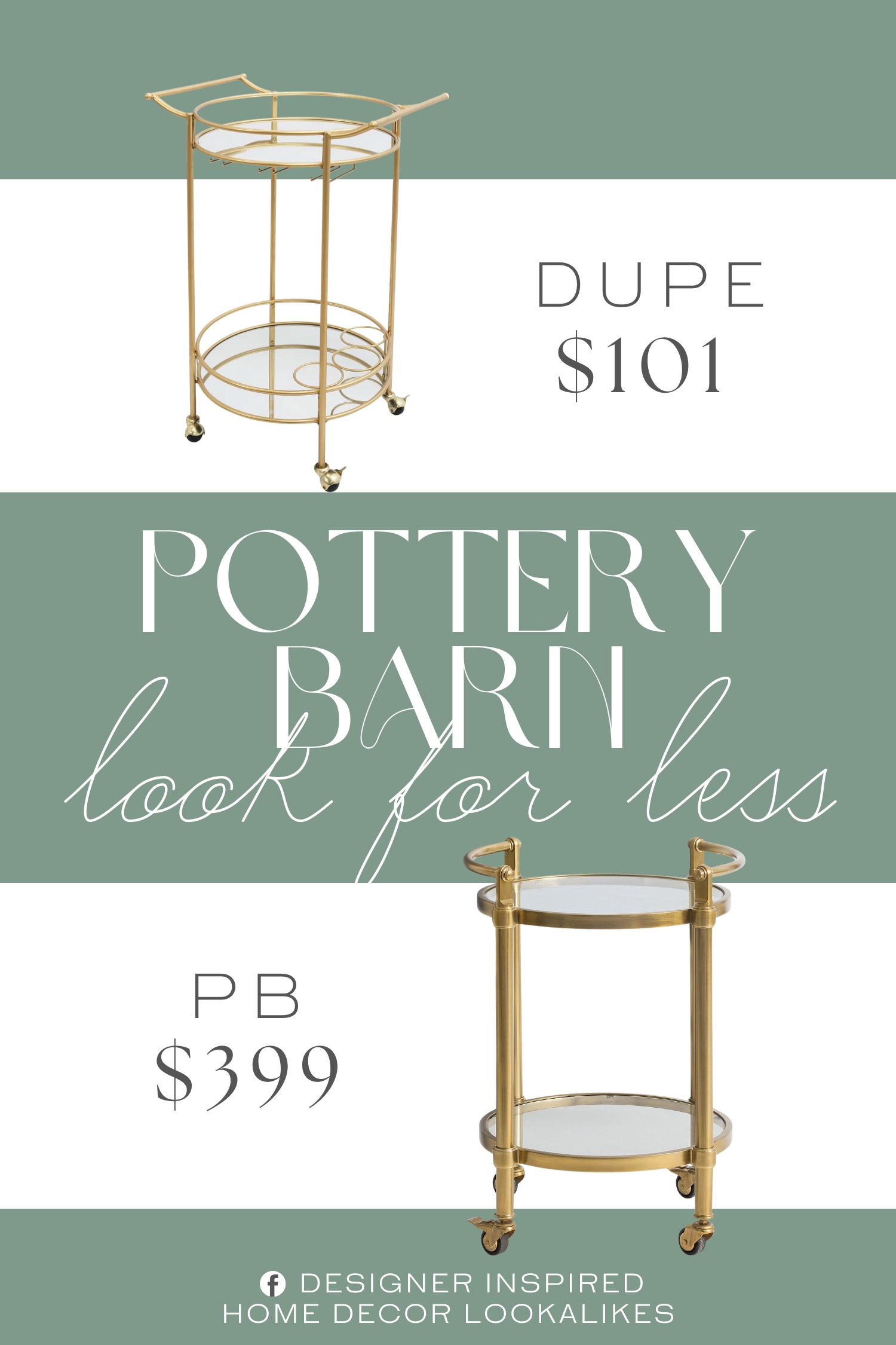 Pottery Barn Everson Round Metal Bar Cart Dupe. Crafted from metal frame and high-quality mirrored glass for a glamorous and sophisticated look.