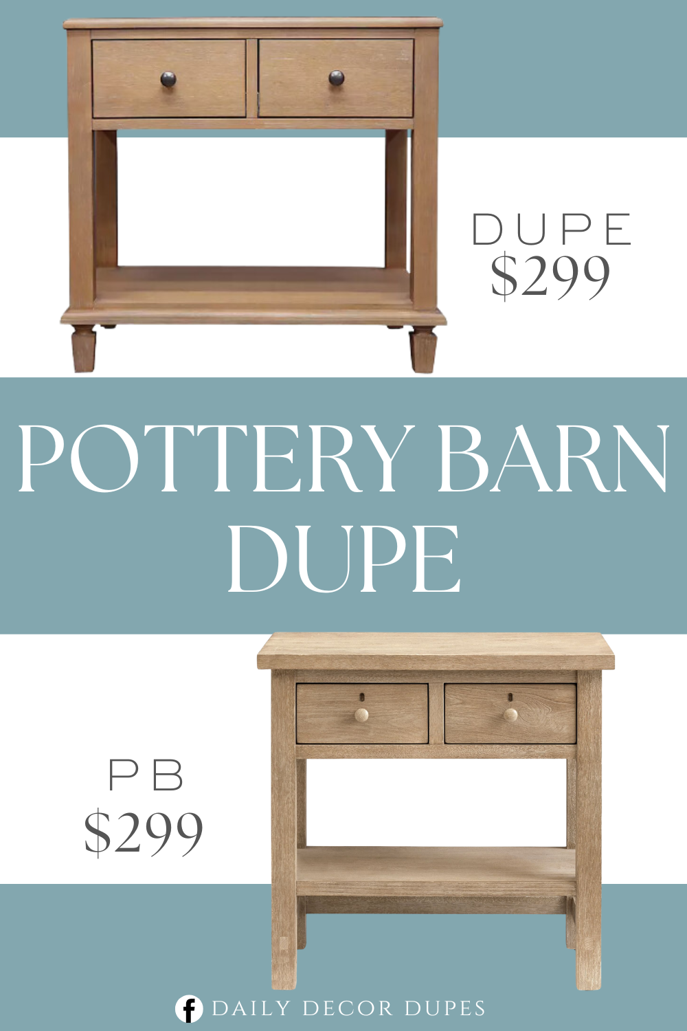 Pottery Barn Farmhouse 2-Drawer Nightstand Dupe. Distressed natural wood finish. Built-in USB charging ports. Soft-closing, smooth motion drawers.