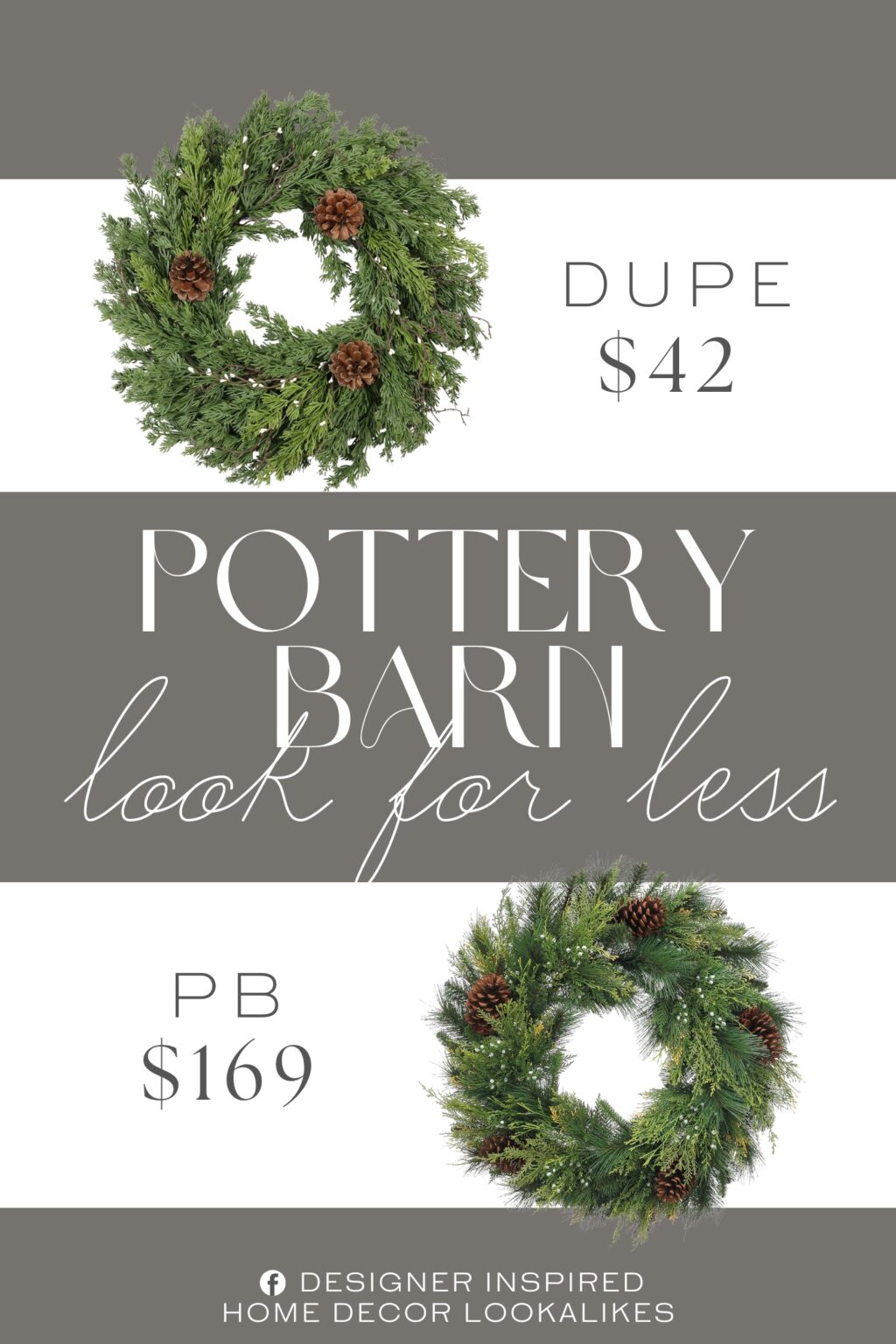 Pottery Barn Faux Pinecone & Berry Cedar Wreath Dupe. This Christmas door wreath features 3 large pinecones and white beads, enhancing its wintry appeal. The wreath grapevine base is handwoven, giving it a rustic and authentic touch for farmhouse wreath lovers