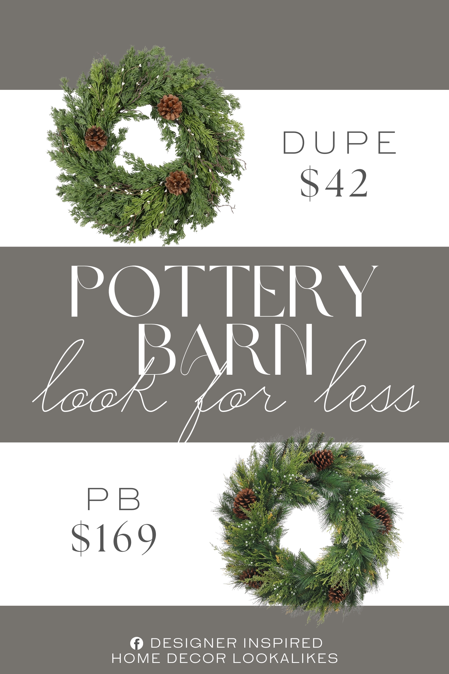 Pottery Barn Faux Pinecone & Berry Cedar Wreath Dupe. This Christmas door wreath features 3 large pinecones and white beads, enhancing its wintry appeal. The wreath grapevine base is handwoven, giving it a rustic and authentic touch for farmhouse wreath lovers