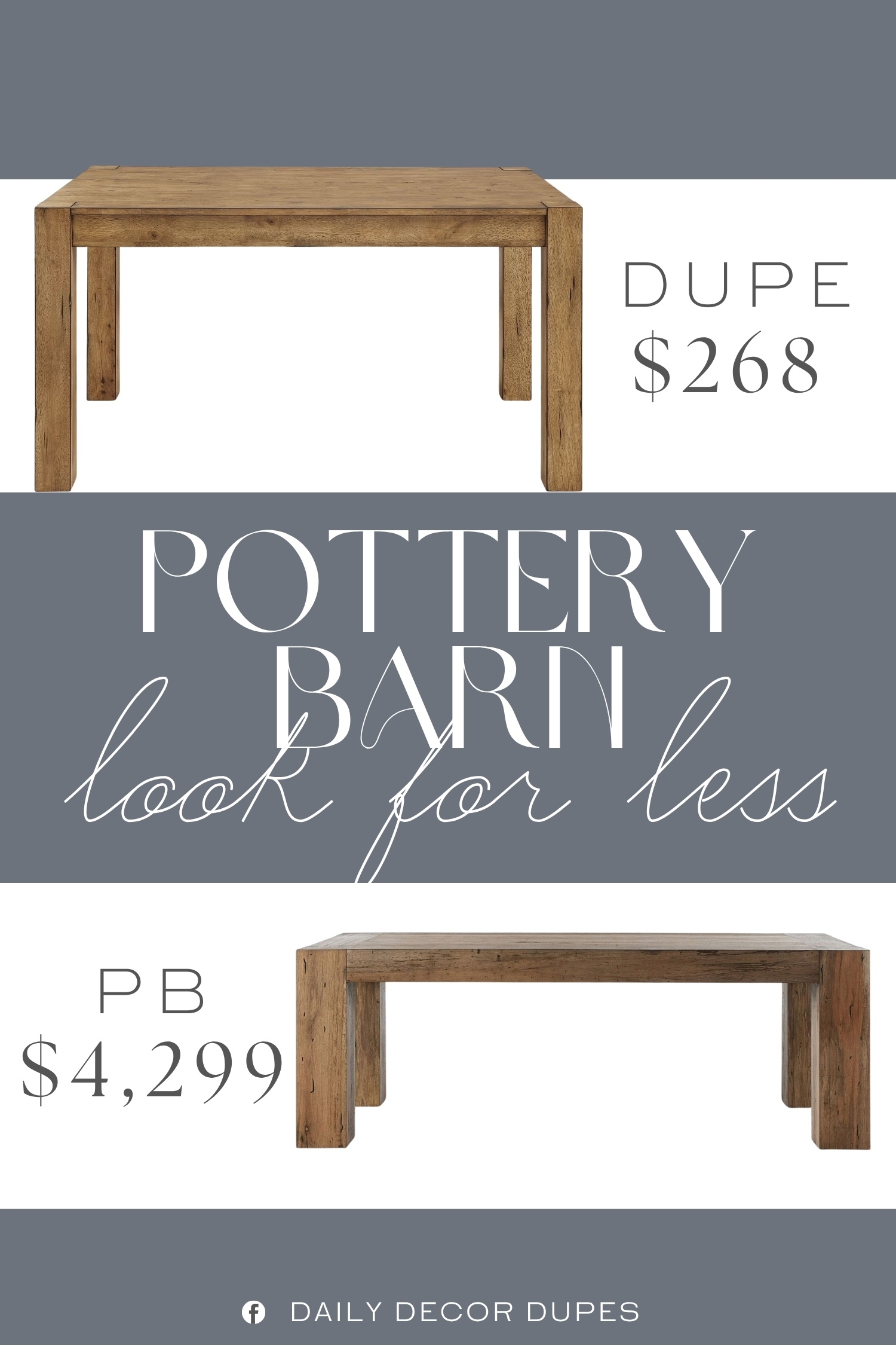 Pottery Barn Fia Dining Table Dupe. Crafted from wood with a Rustic Brown finish, the table features a clean rectangular shape and solid block-style legs. Natural splits, knots, and wood variations provide a unique, farmhouse-inspired, lived-in feel.