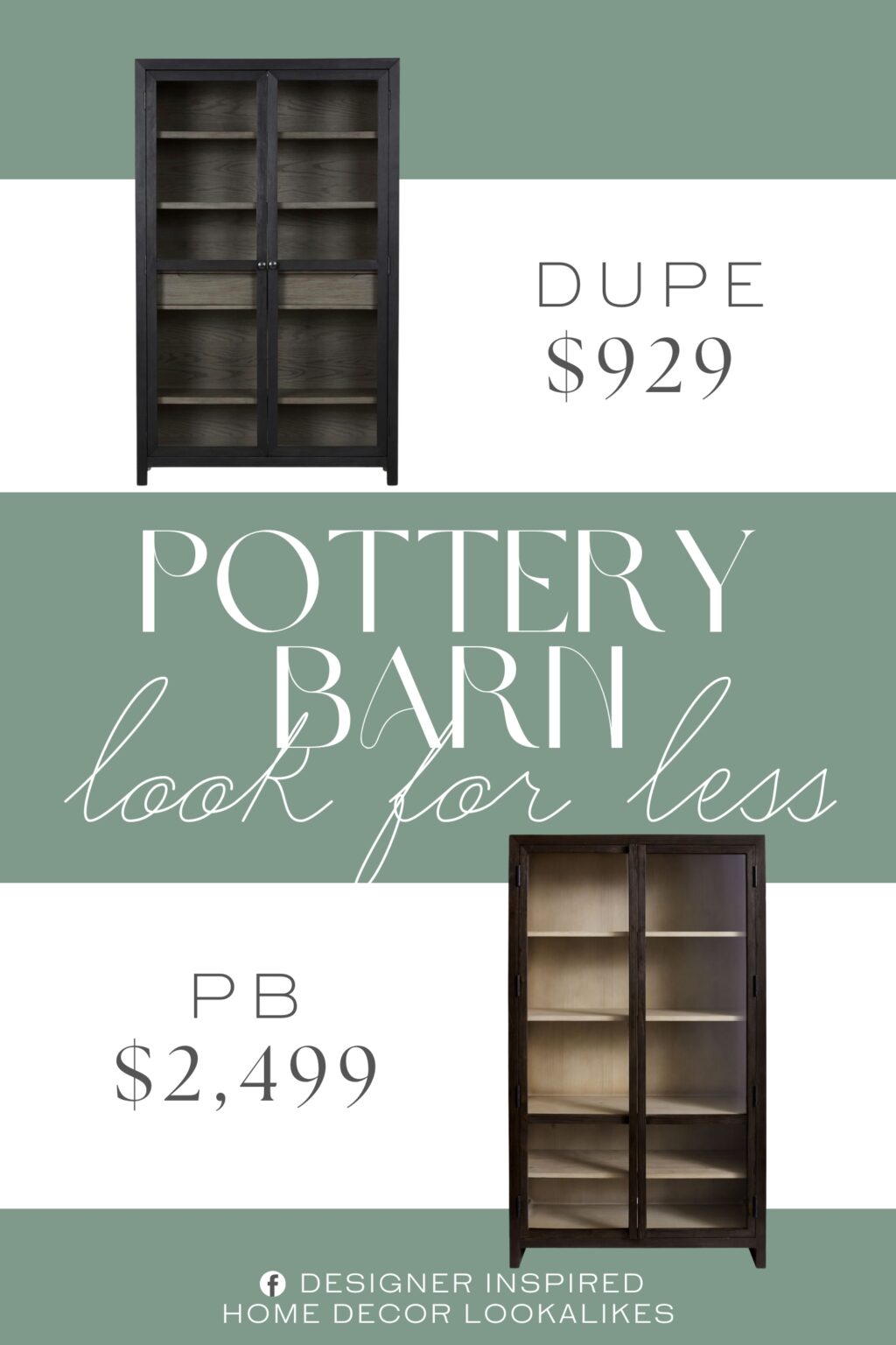 Pottery Barn Folsom Glass Cabinet Dupe. Made with wood, oak veneer and engineered wood. Glass panel door fronts. Metal door knobs. Includes 2 doors with soft-close hinges