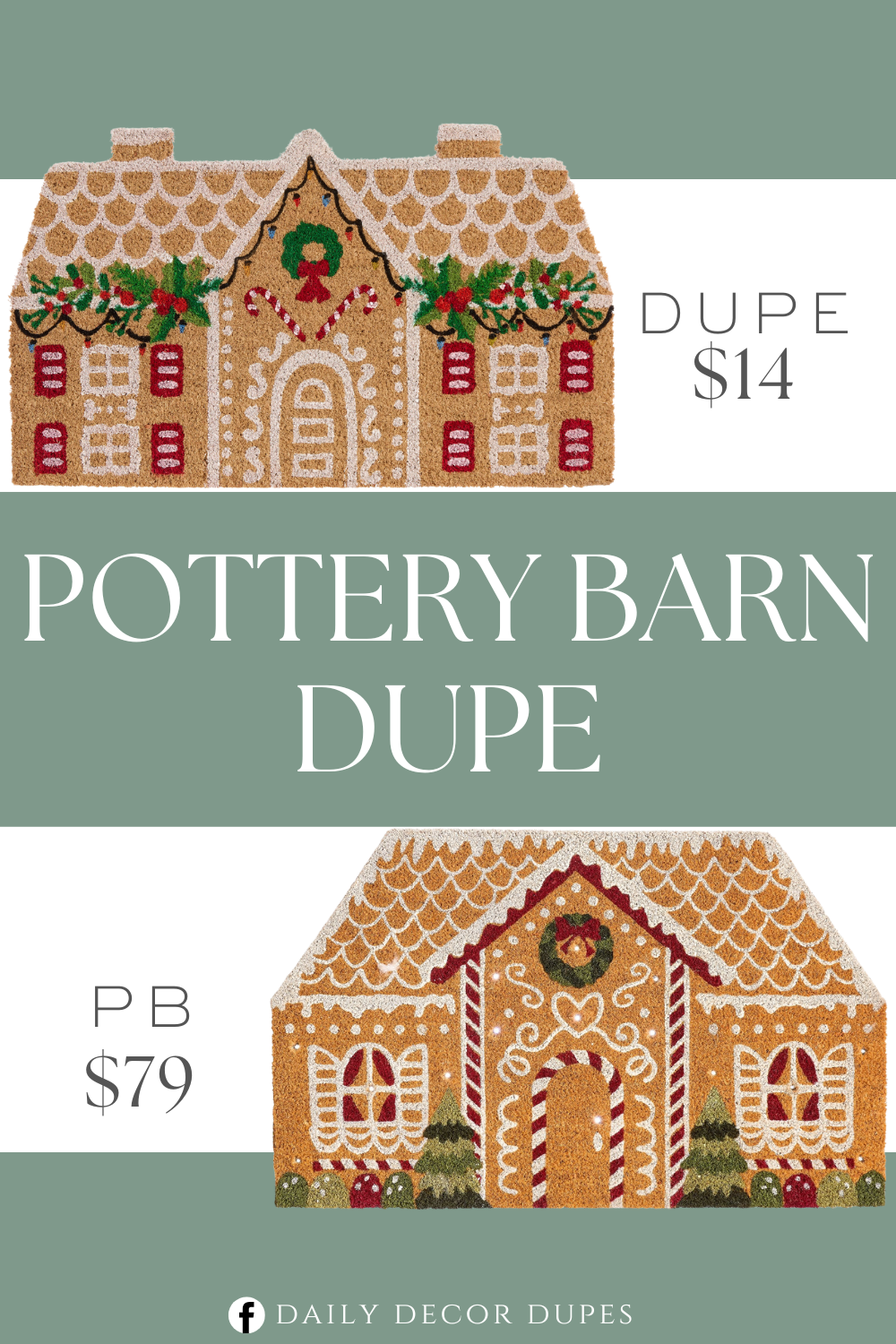 Pottery Barn Gingerbread House Light Up Doormat Dupe. Handcrafted of hardwearing coconut-husk fibers with a durable non-skid backing, this gingerbread mansion will look good enough to eat all winter long.