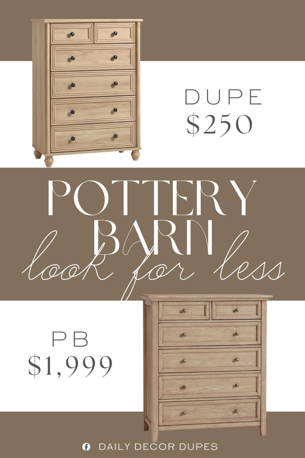 Pottery Barn Hudson 6-Drawer Tall Dresser Dupe. Dresser for bedroom tall crafted from quality wood. The thicken desktop can bear heavier weight without deformation or damage. The rustic dresser has 4 solid wood legs at the bottom.