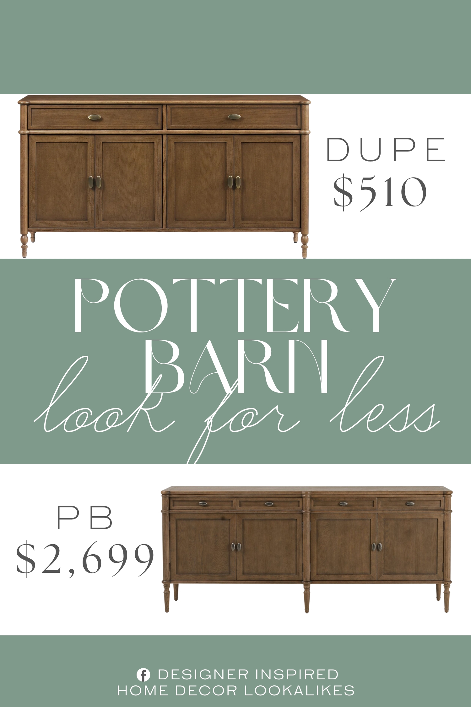 Pottery Barn Hugo Buffet Dupe. This sideboard features a warm wood finish and antique gold hardware, while offering ample storage with two large cabinets and two full-extension drawers.