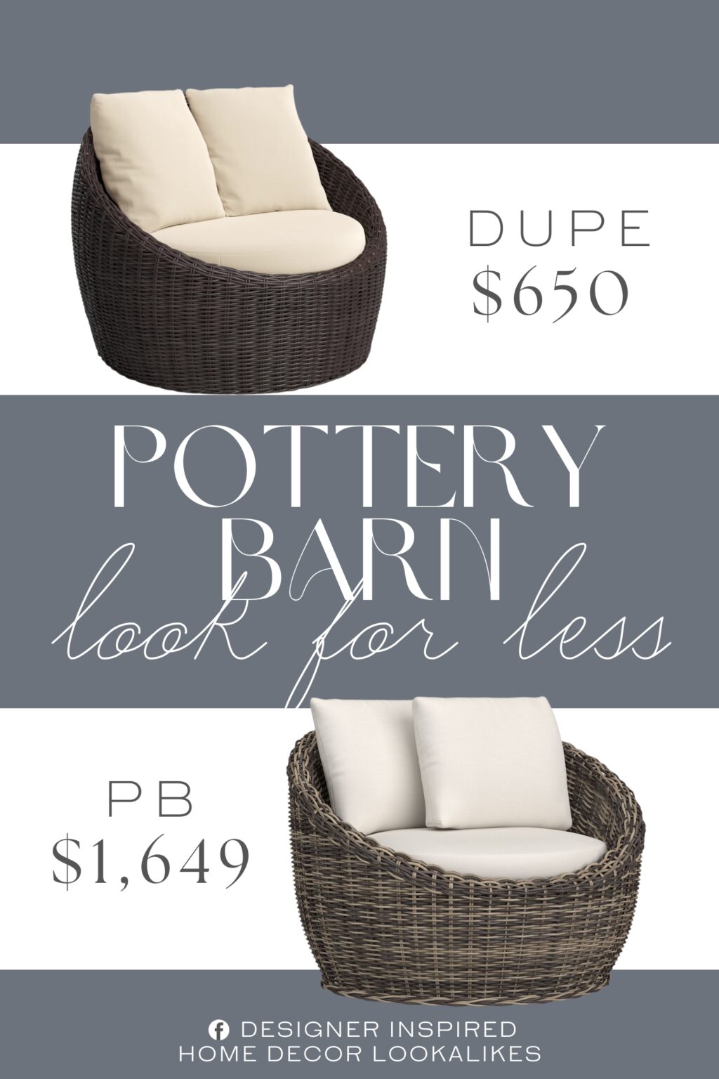 Pottery Barn Huntington Wicker Swivel Chair Dupe. Its rounded aluminum frame is wrapped in weather-resistant resin wicker with a dark brown powder-coated finish, blending durability with modern style.