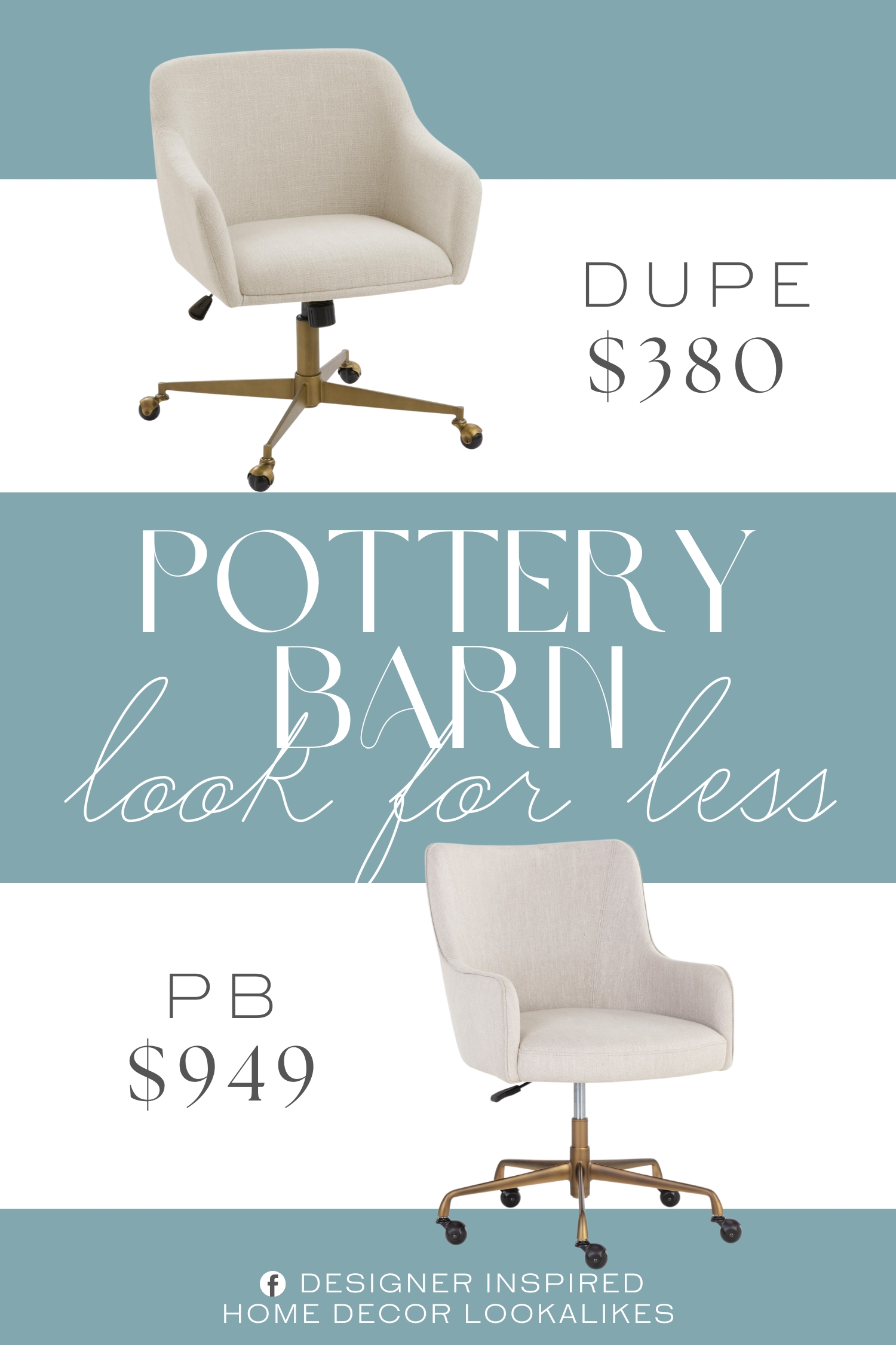 Pottery Barn Iggy Upholstered Swivel Desk Chair Dupe. Made of a metal frame with brushed antique-gold finish, 100% polyester upholstery and metal casters