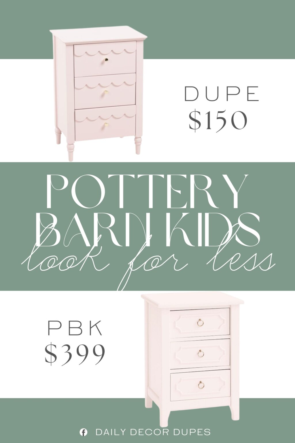 Pottery Barn Kids Ava Regency Nightstand Dupe. 3 drawers for ample storage, scalloped design.
