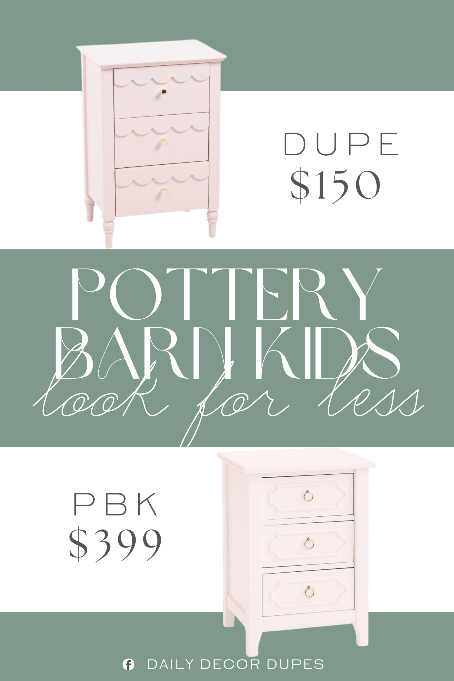 Pottery Barn Kids Ava Regency Nightstand Dupe. 3 drawers for ample storage, scalloped design.