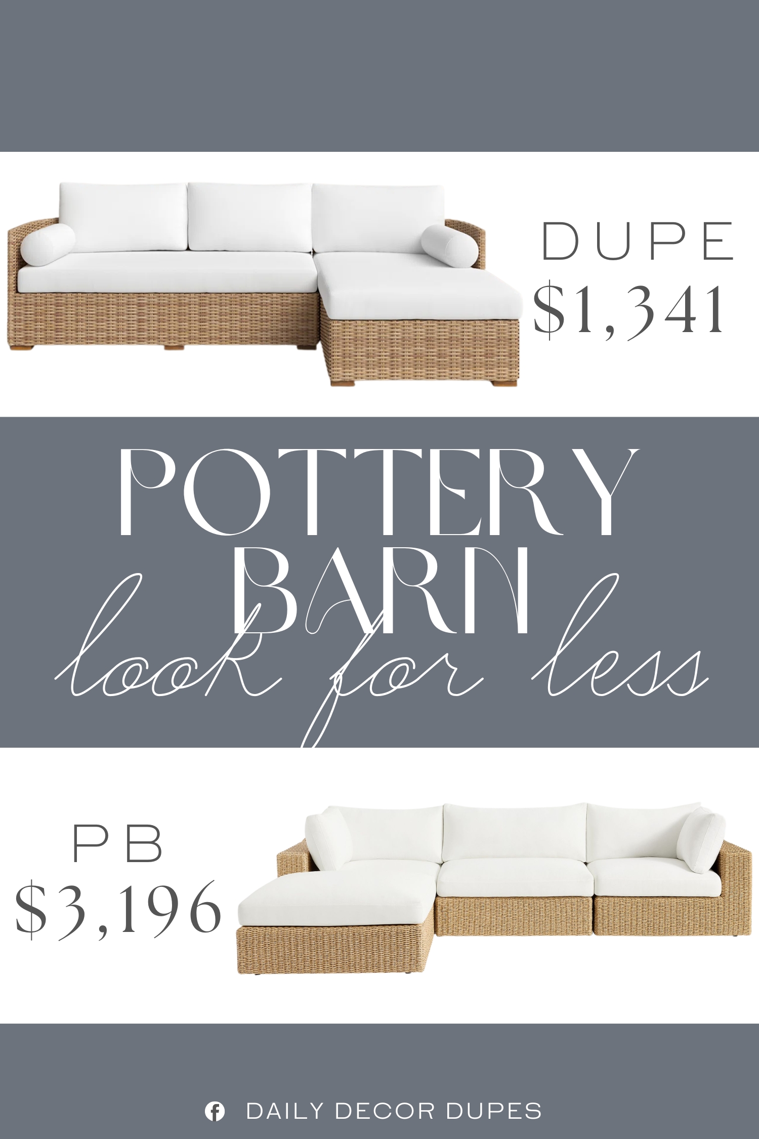 Pottery Barn Kostas Wicker 4-Piece Outdoor Sectional Dupe. With seating for three, this set includes plush, foam-filled cushions packed within a crisp white polyester cover.