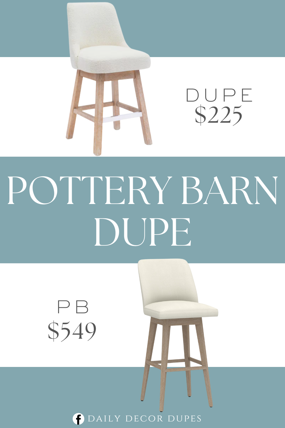 Pottery Barn Layton Upholstered Swivel Bar Stool Dupe. Plush lightly textured boucle fabric padded upholstery. Water and stain resistant material easily wipes clean. 26 in. tall counter seat height stool with 360° swivel function.