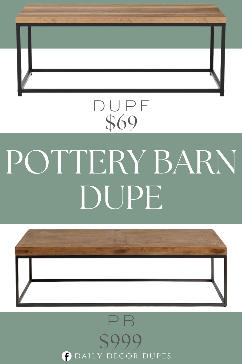 Pottery Barn Malcolm Rectangular Coffee Table Dupe. Made of durable engineered wood with a solid metal frame.