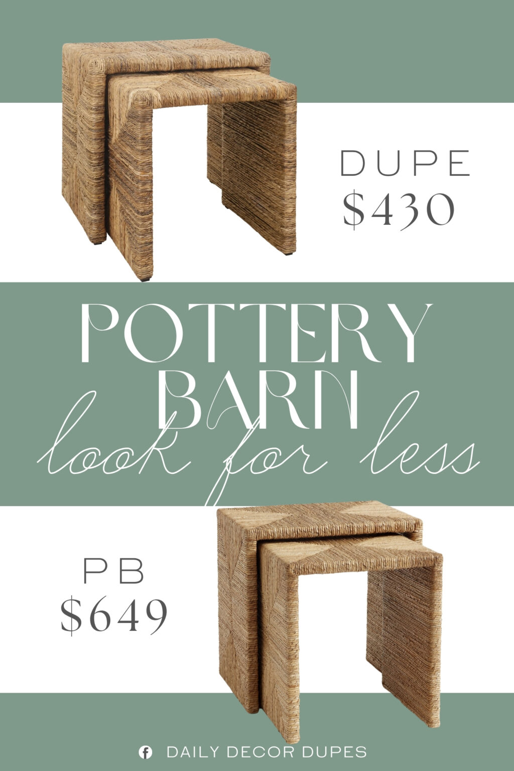 Pottery Barn Malibu Rectangular Woven Nesting Tables Dupe. Crafted from banana leaf and solid mahogany wood, this stylish and functional piece is perfect for your living room or bedroom.