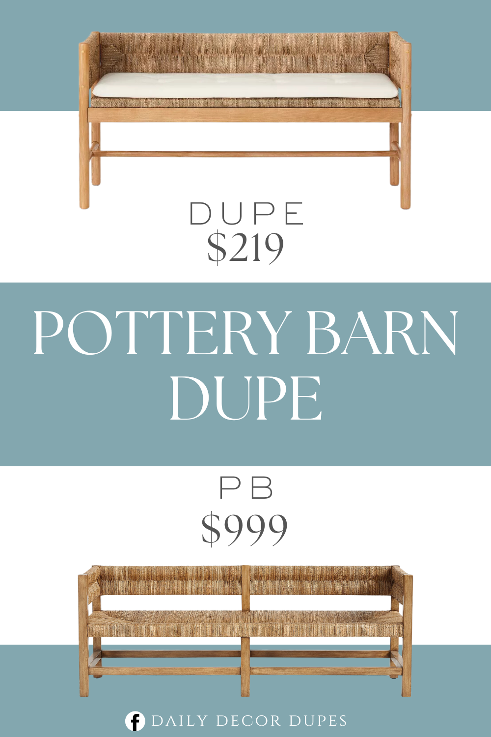 Pottery Barn Malibu Woven Bench Dupe. Rectangular bench with ash frame and woven back, and loose upholstered seat cushion. This elegant bench makes a great choice for adding to an entryway, living room, dining room and more. The 48-inch length provides ample room for sitting.