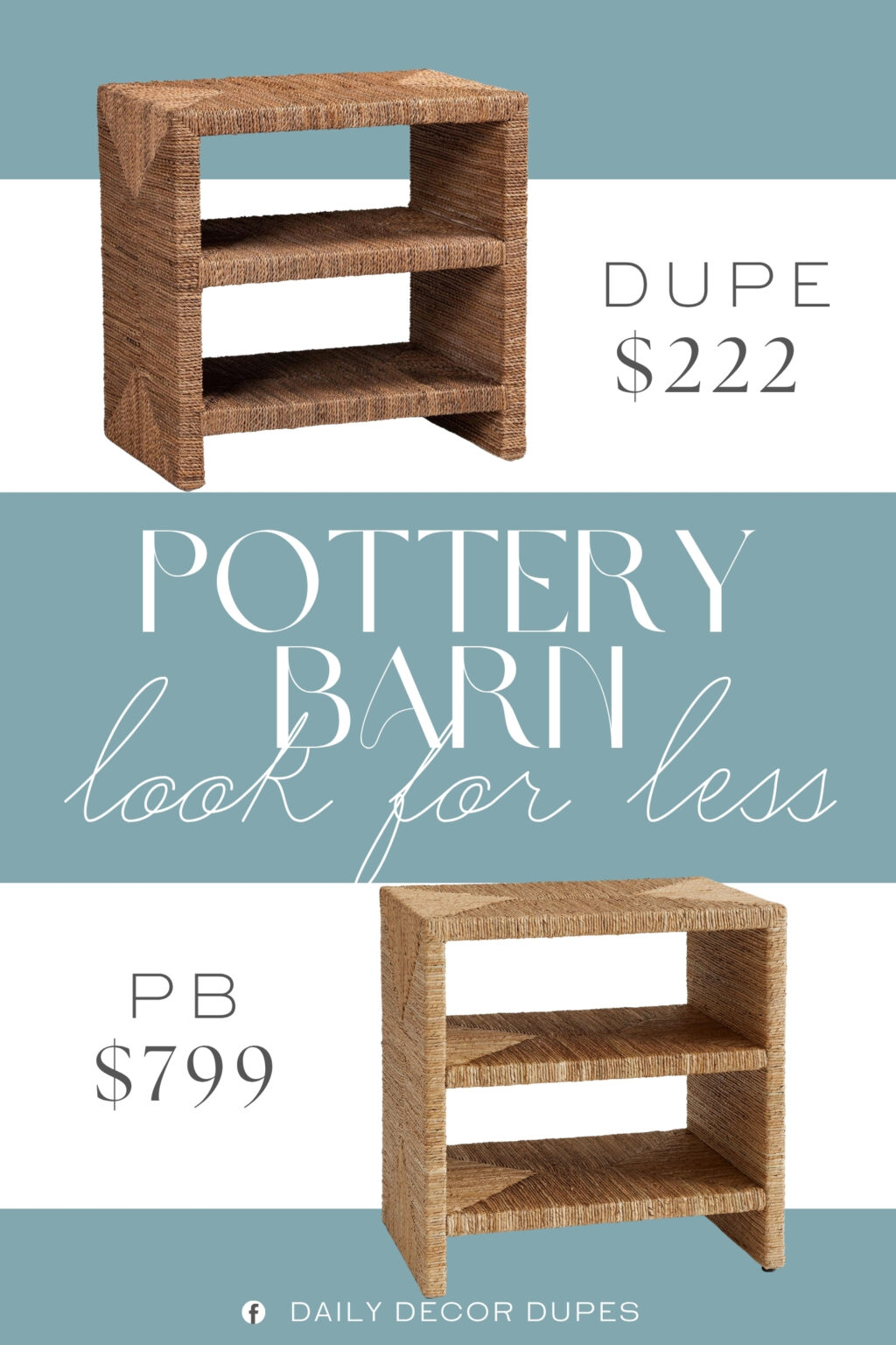 Pottery Barn Malibu Woven Nightstand Dupe. Constructed from Seagrass and Acacia Wood Two (2) open shelves Geometrically woven seagrass design