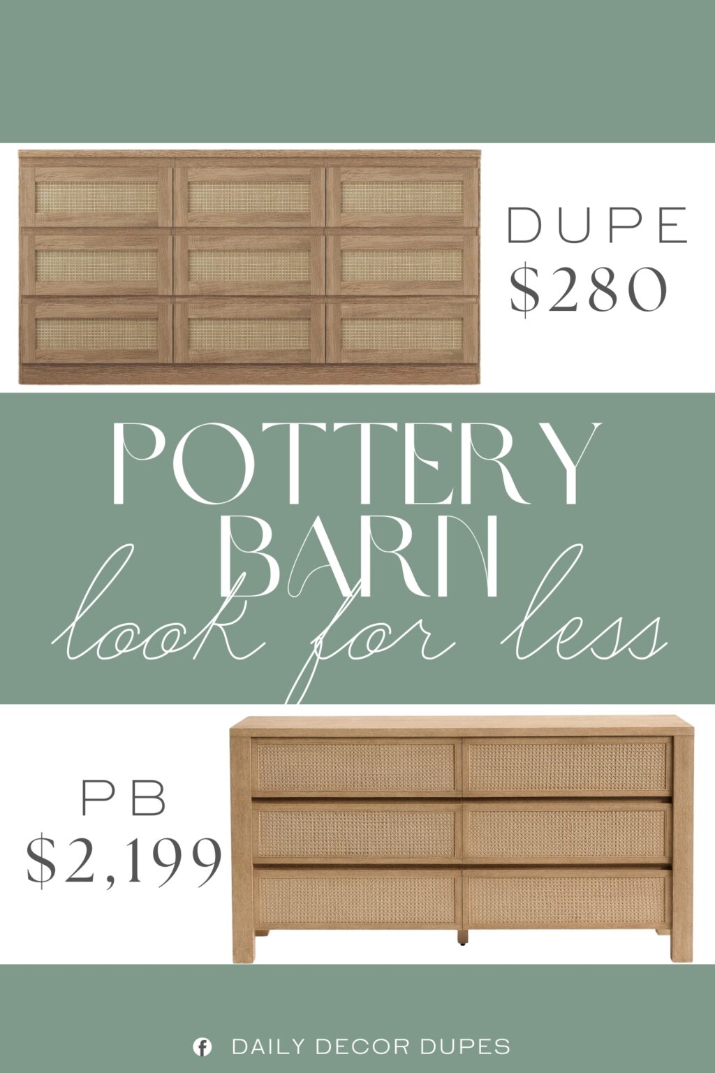 Pottery Barn Marina Cane Drawer Dresser Dupe. Crafted from sturdy MDF with smooth metal rails and anti-tip stability, this versatile dresser works as a TV stand, organizer, or entryway accent, blending style and function in any space.