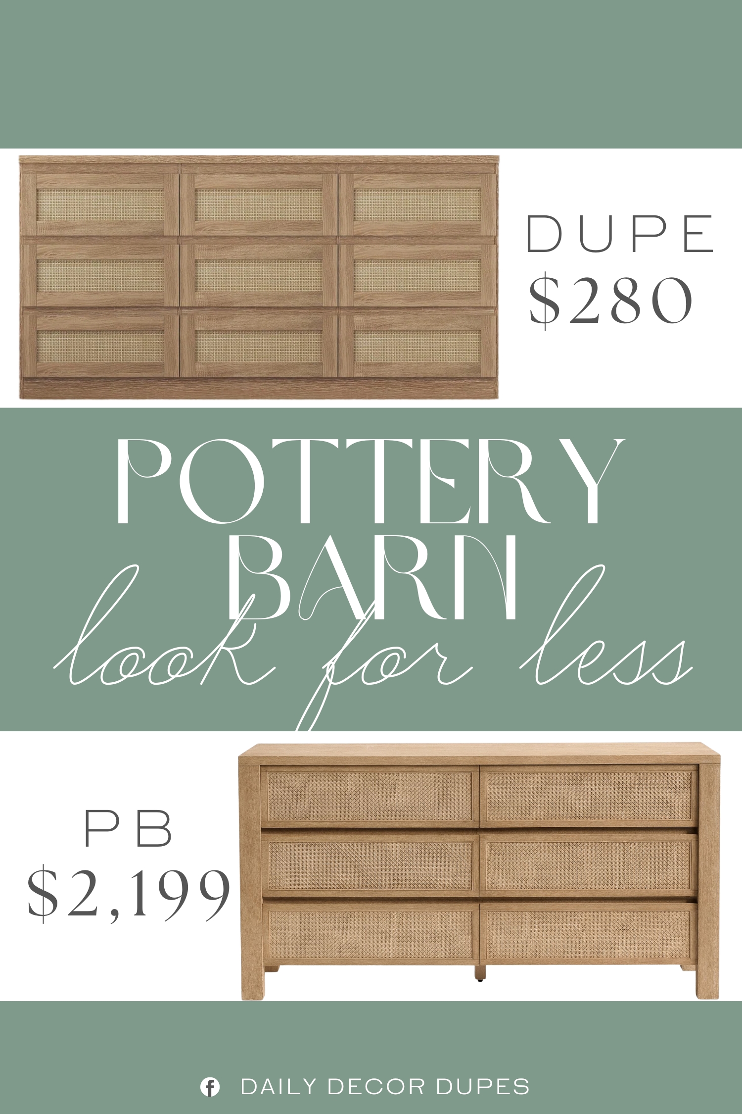 Pottery Barn Marina Cane Drawer Dresser Dupe. Crafted from sturdy MDF with smooth metal rails and anti-tip stability, this versatile dresser works as a TV stand, organizer, or entryway accent, blending style and function in any space.