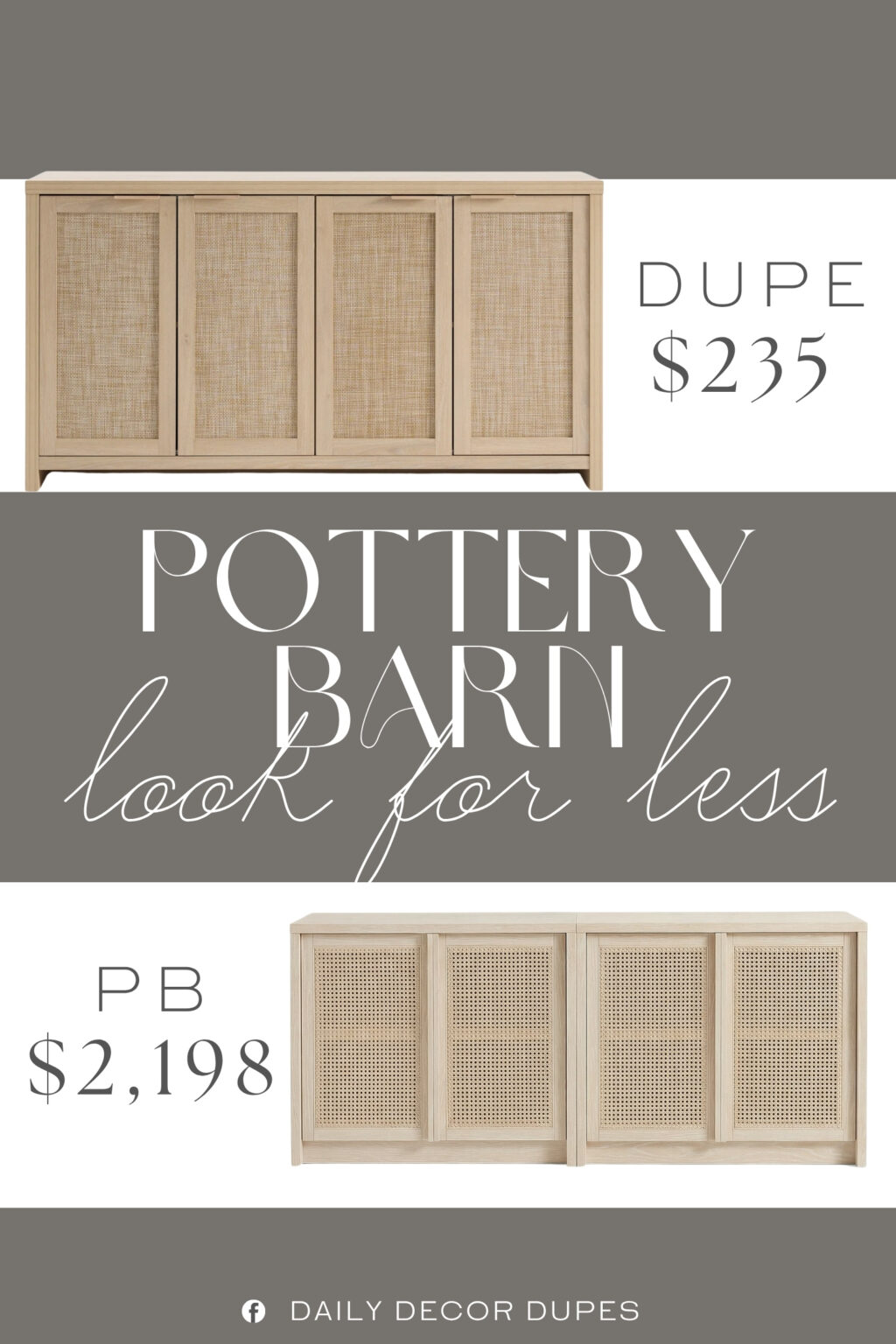Pottery Barn Marina Cane Storage Cabinet Console Dupe. It's crafted from engineered wood, providing enclosed cabinet storage to keep everyday essentials neatly organized and out of sight.